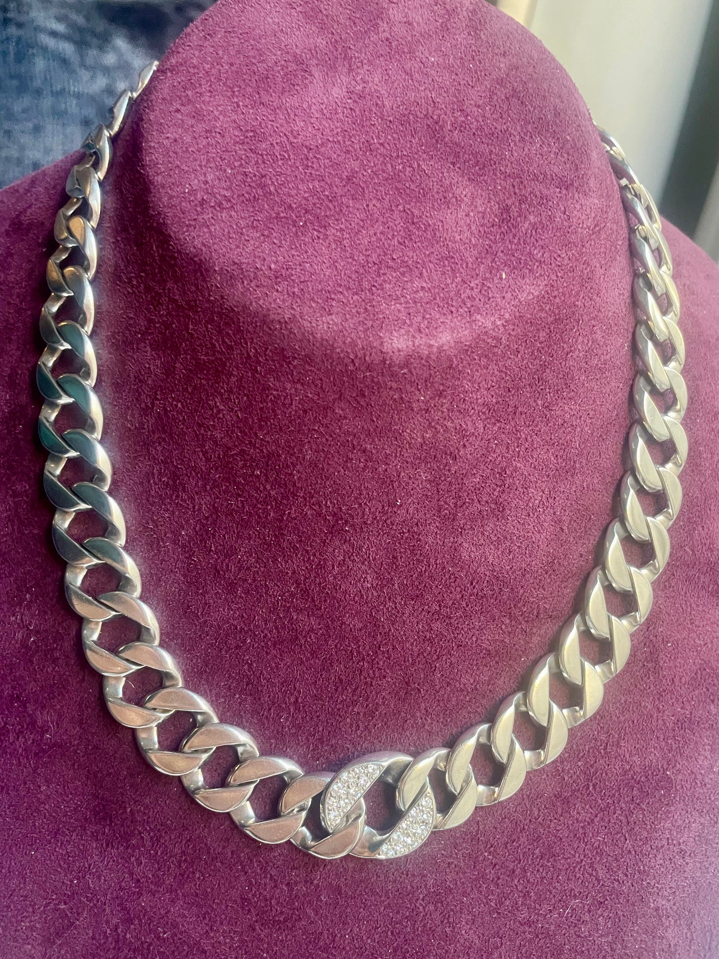 Tiffany & Co. Diamond "Gourmette" Flat Curb Link Platinum Necklace