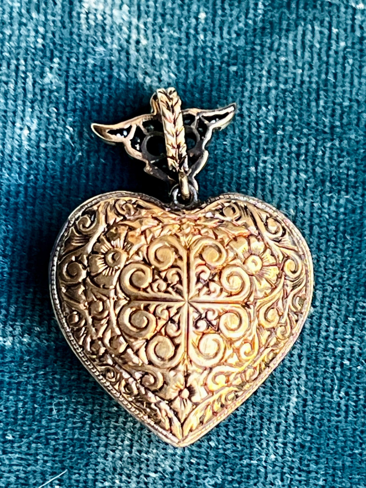Antique Victorian Diamond Pave Heart Silver-Over-18k Gold Pendant