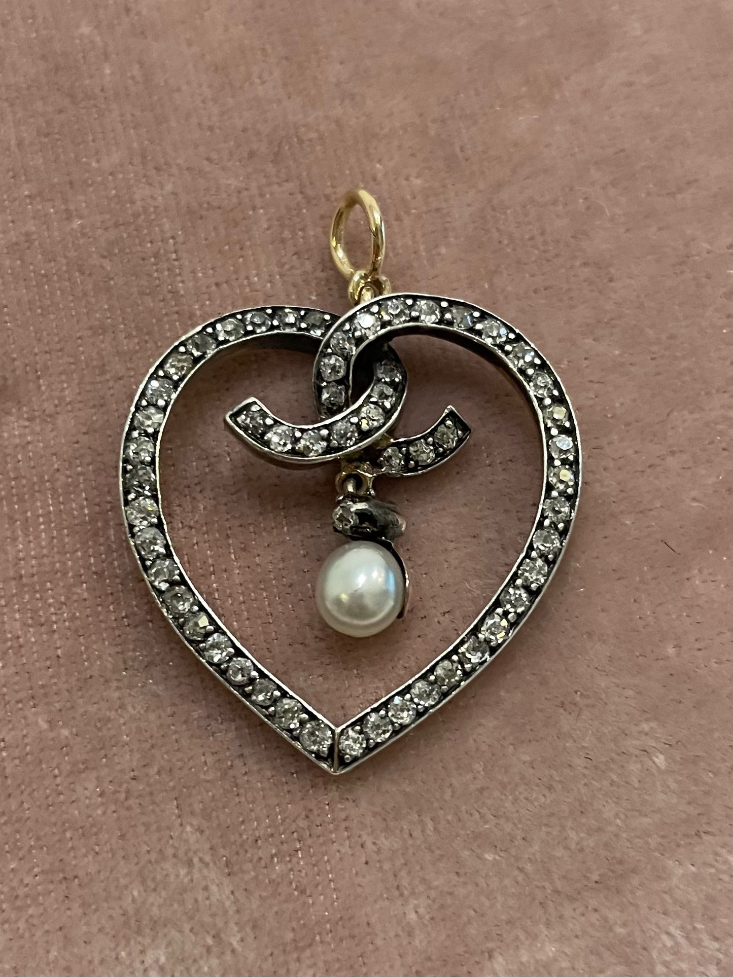 Antique Victorian Diamond-Set "Eternal Love" Silver-Over-Gold Serpent Heart Pendant