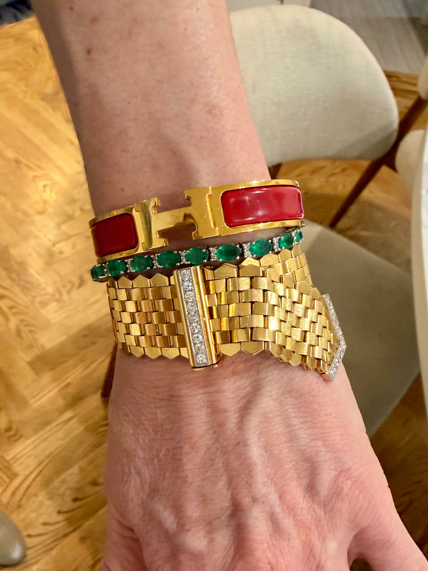 Mid-Century French 18k Gold Diamond Buckle Bracelet