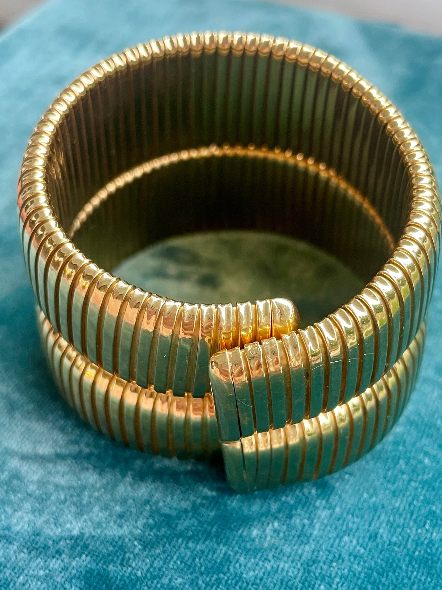 Signed Vintage Weingrill Double Tubogas 18k Gold Cuff