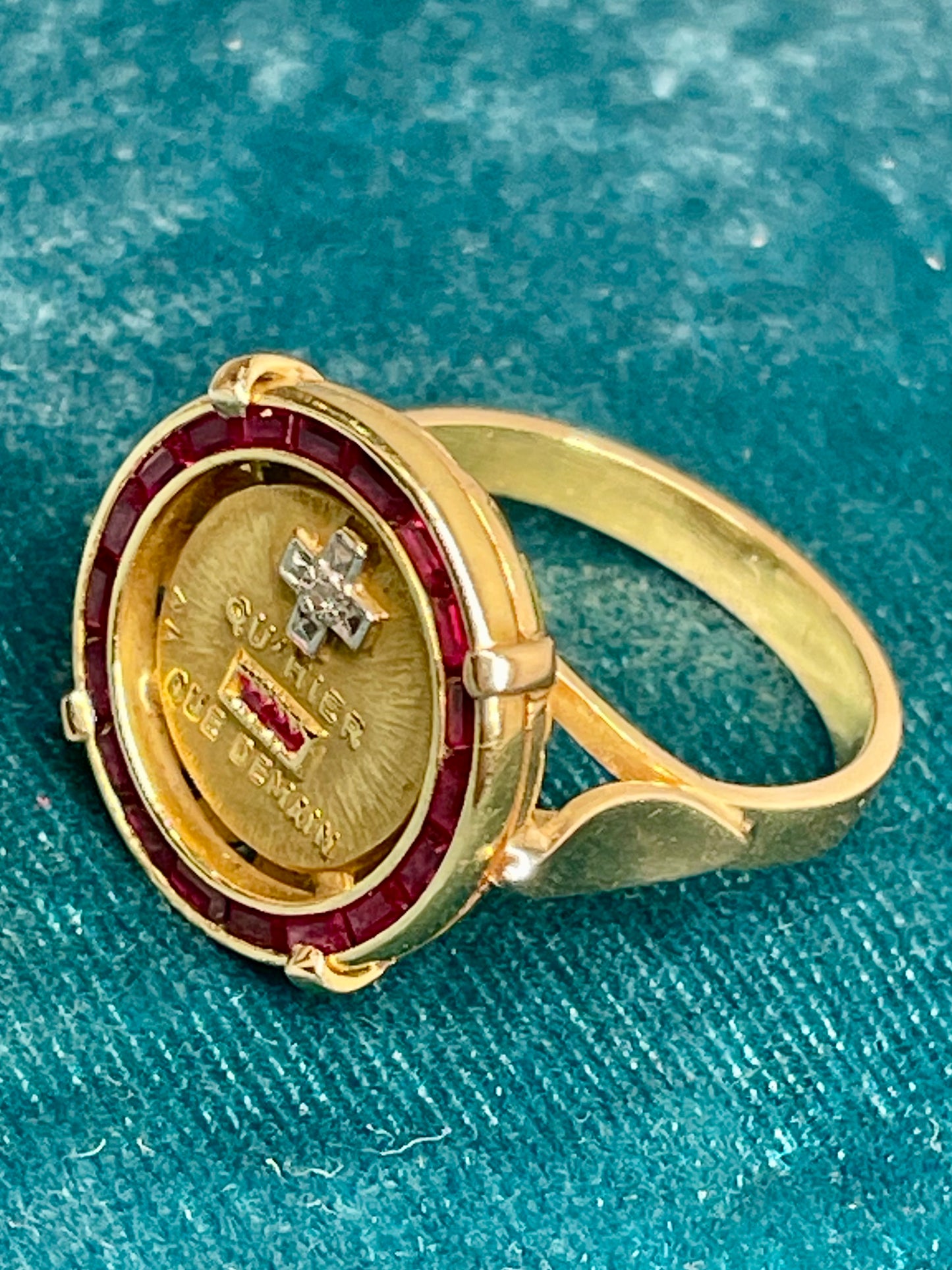 Augis Ruby Halo 18k Gold Love Token Ring