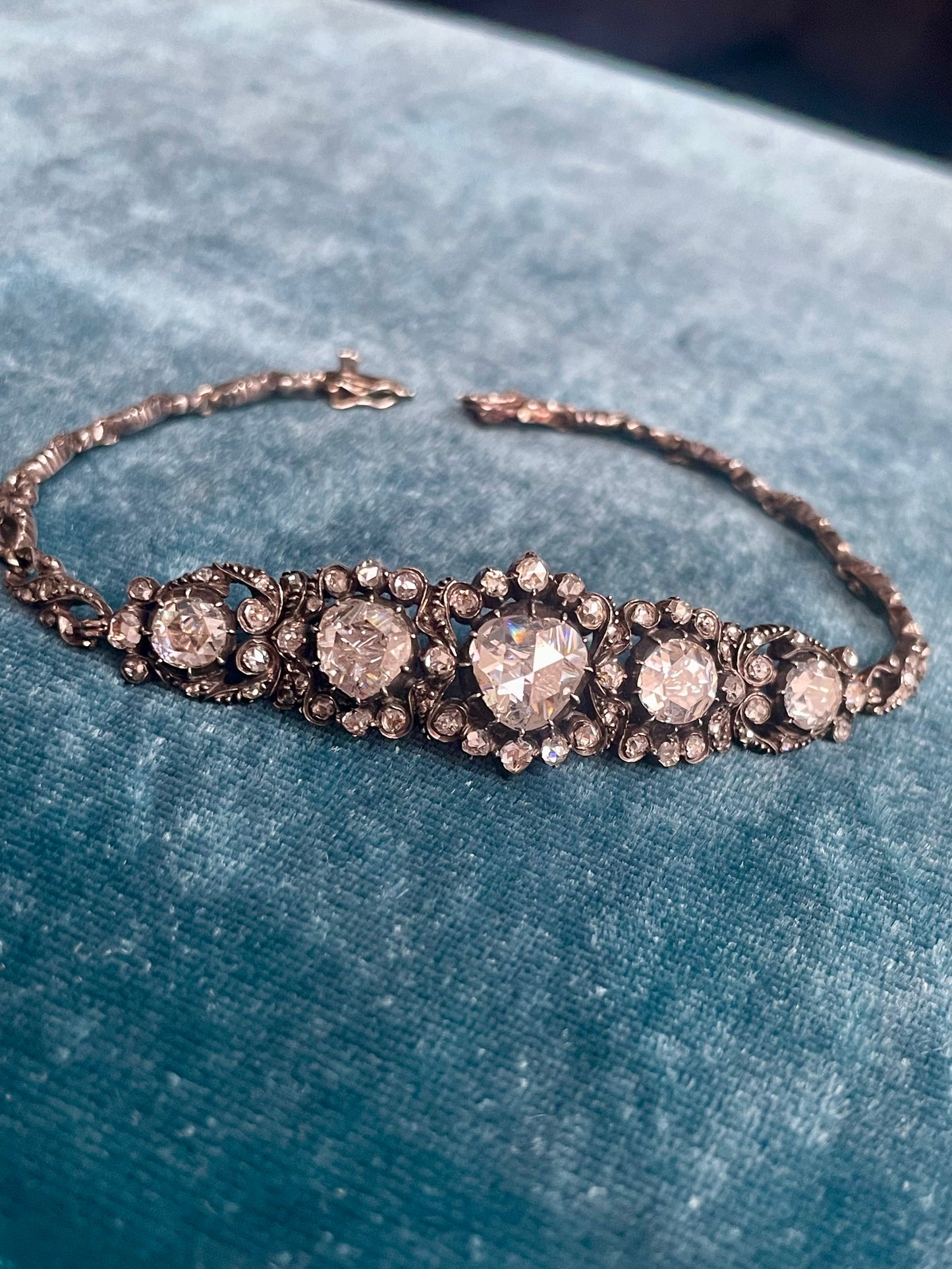 Antique Victorian Dutch Diamond Demi-Bangle Silver-Over-14k Gold