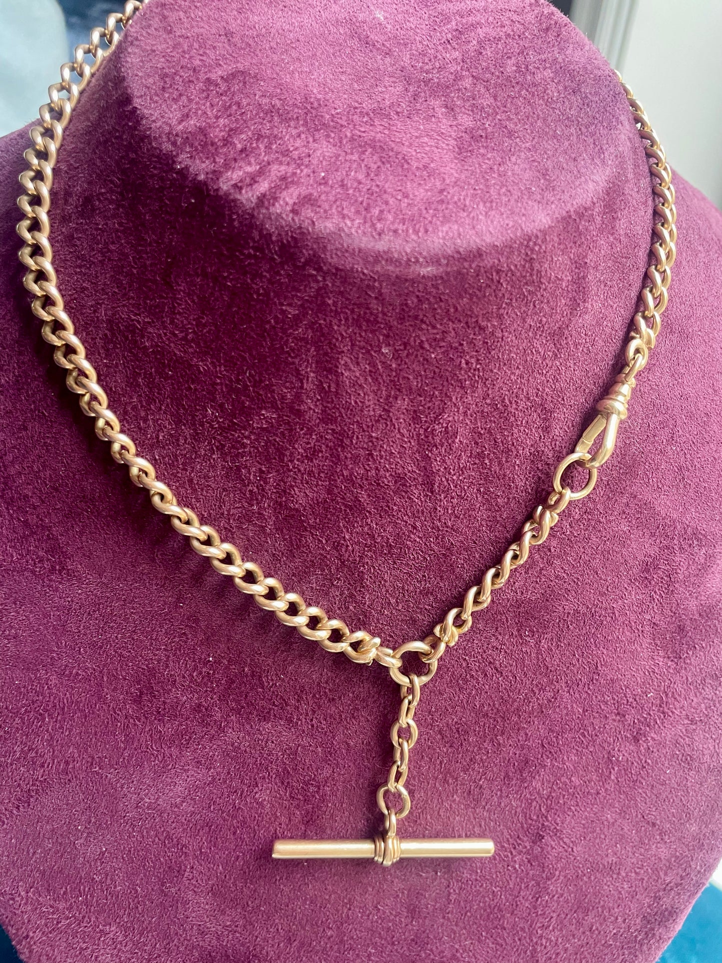 Antique English Open Curb Link 14k Gold 13" Albert Watch Chain