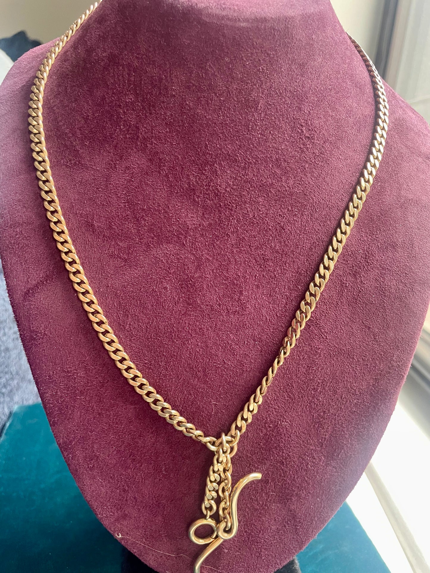 Antique Flat Curb Link 14k Gold 21" Watch Chain