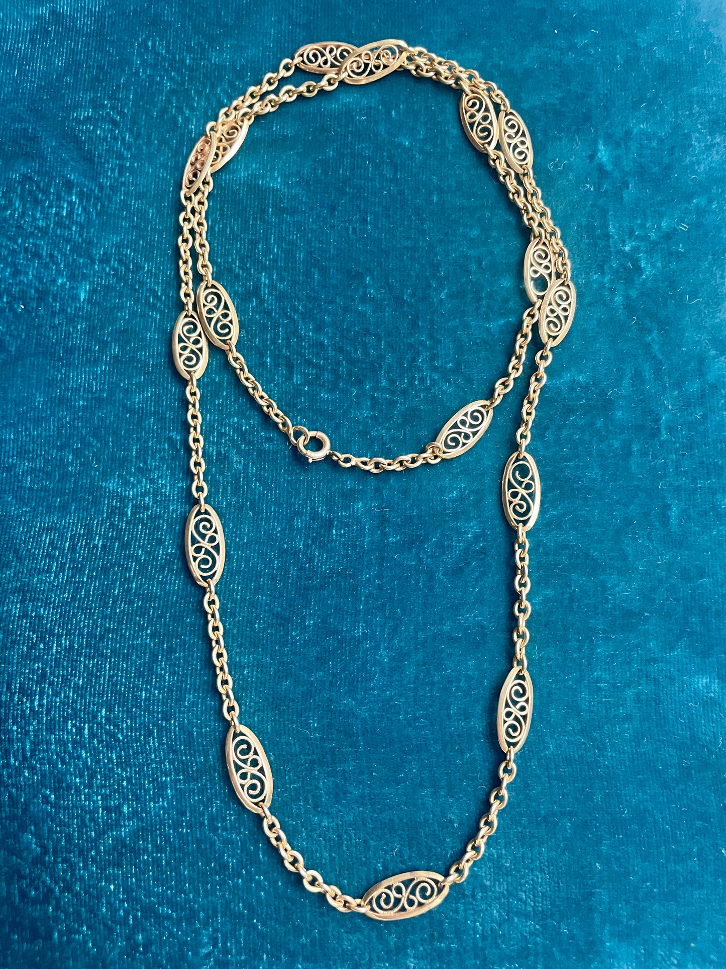 Antique Victorian French Filigree 18K Gold 24" Chain