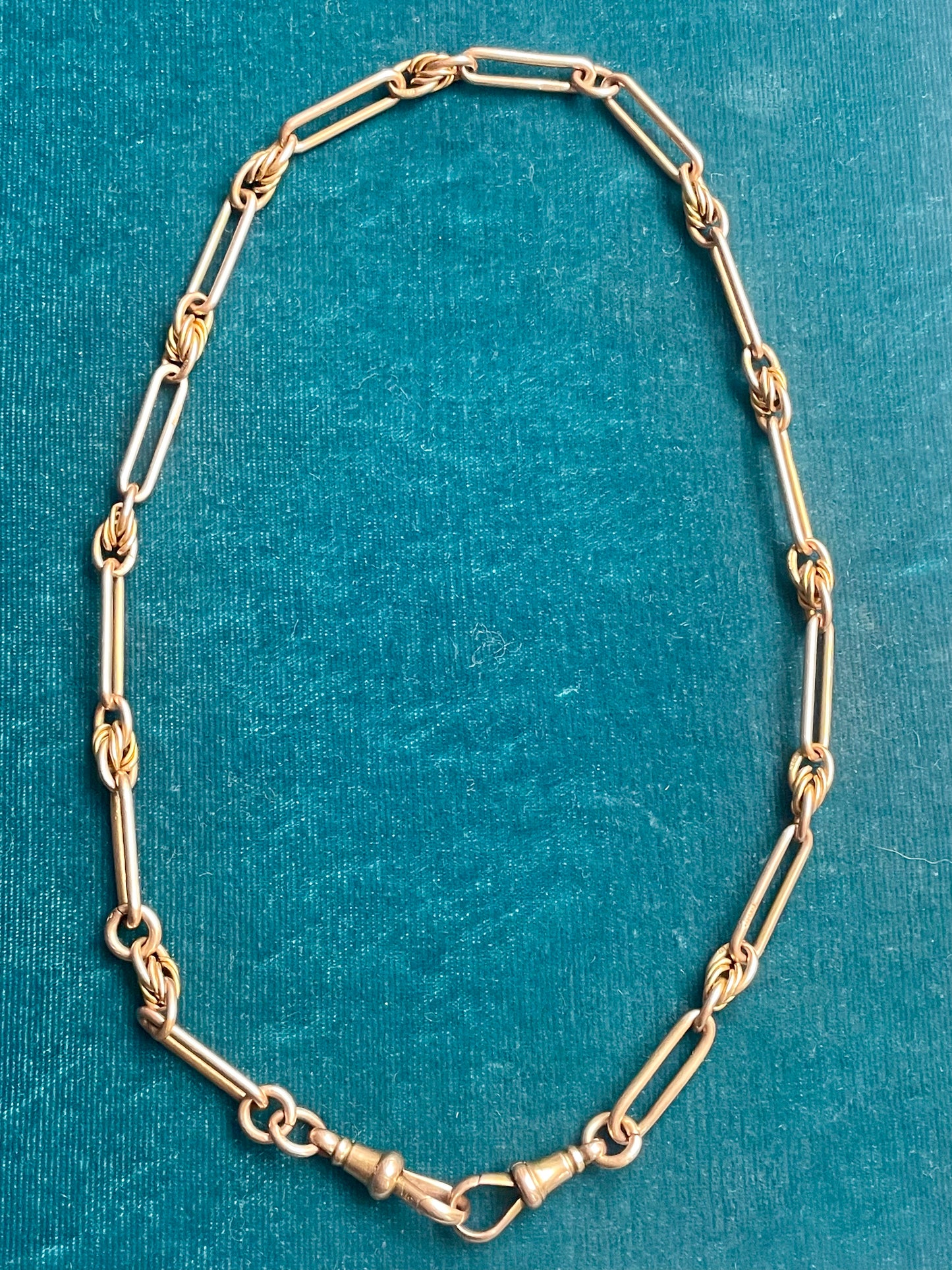 Antique Belle Époque Trombone & Love Knot 14K Gold 16" Watch Chain