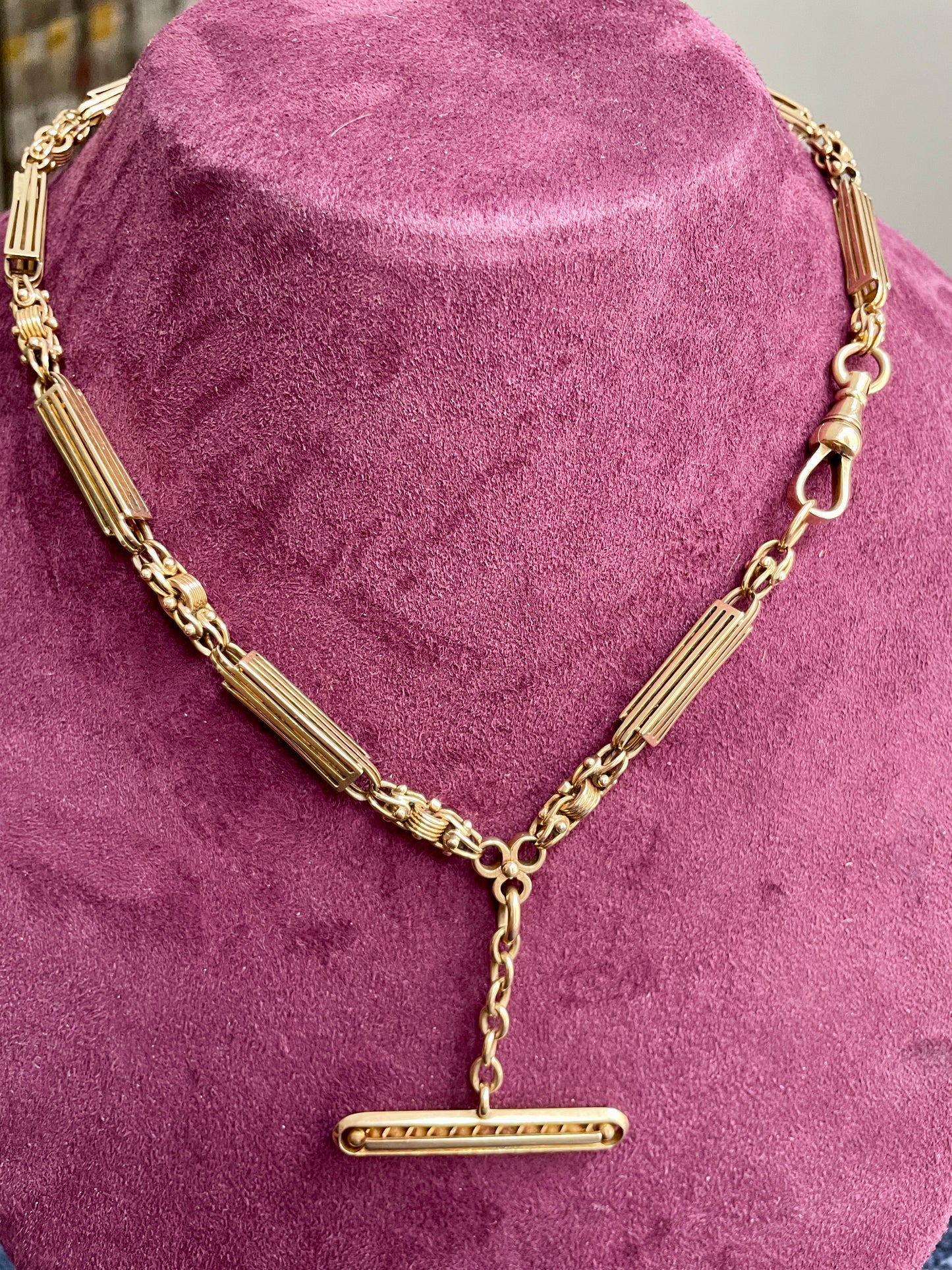 Antique Edwardian Multi-Bar 14k Gold 15.5" Albert Watch Chain
