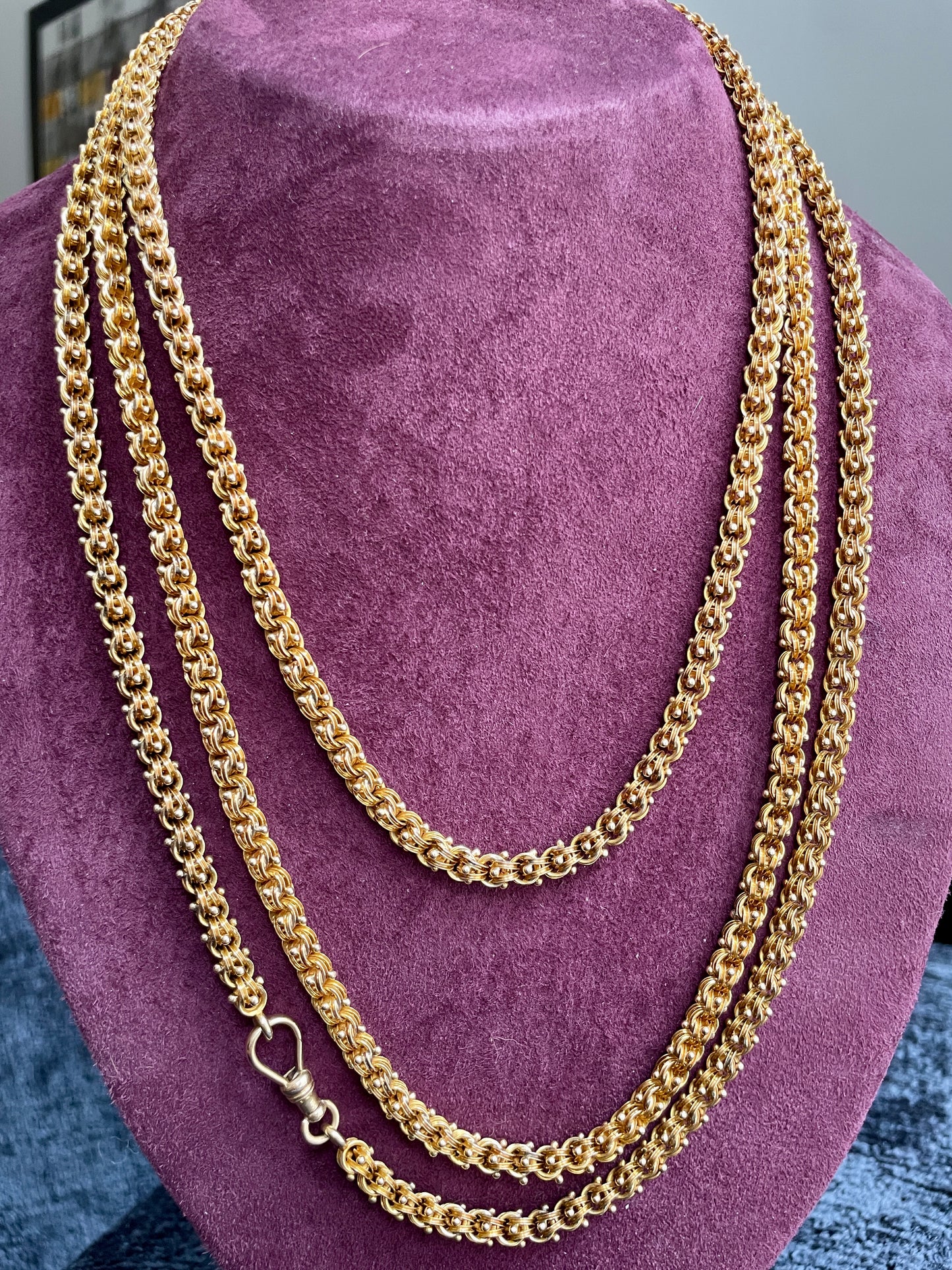 Antique Fancy Link 14k Gold 62" Long Guard Chain