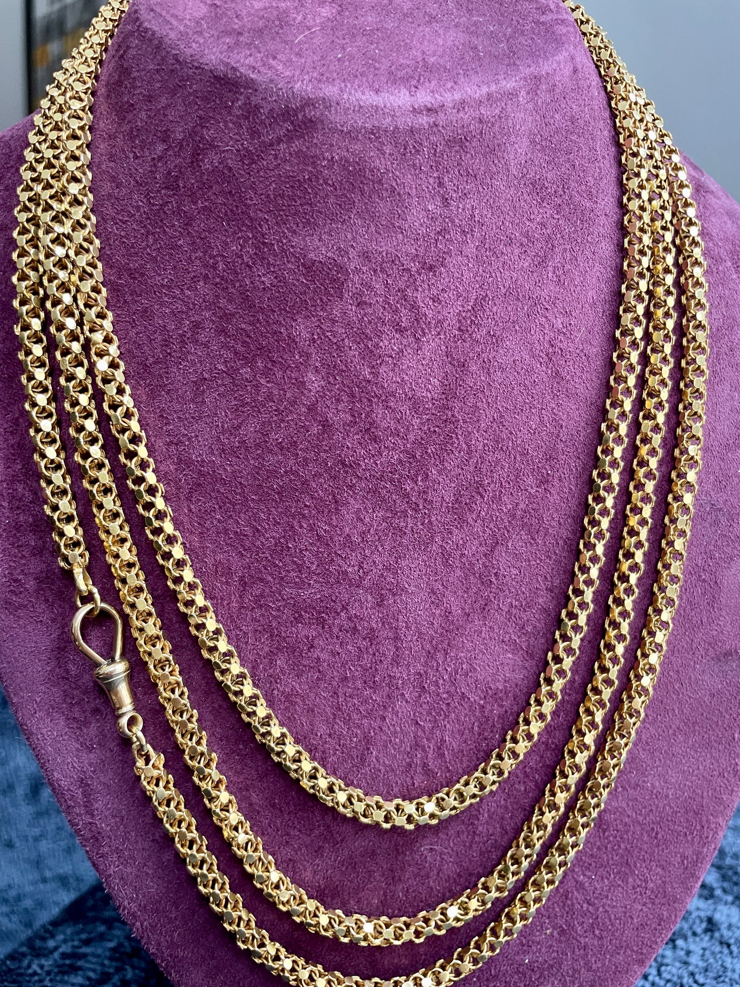 Antique Portuguese Star Link 19k Gold 65" Long Guard Chain