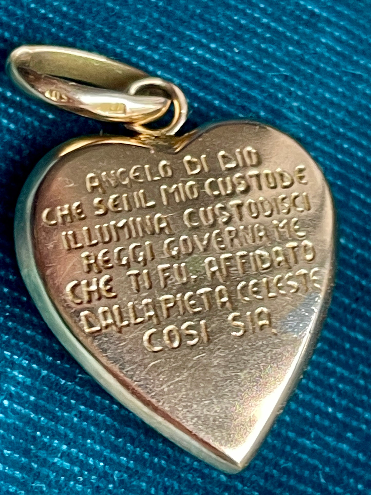 Italian Cherub and Engraved Poem Heart Shape 18k Gold Love Token