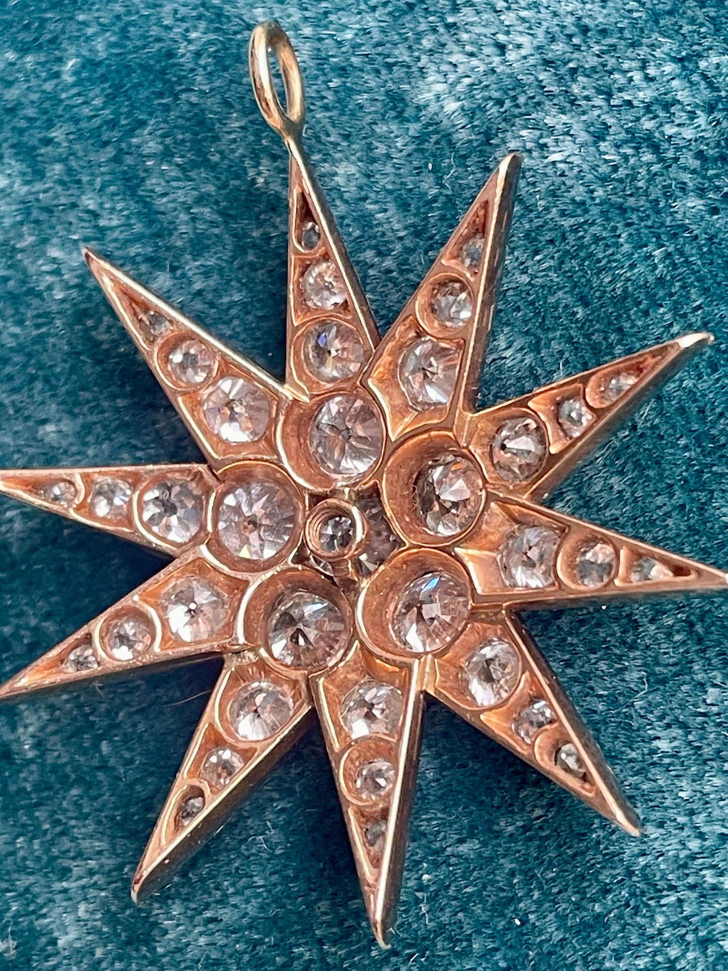 Antique Victorian Diamond Starburst Silver-Over-Gold Pendant