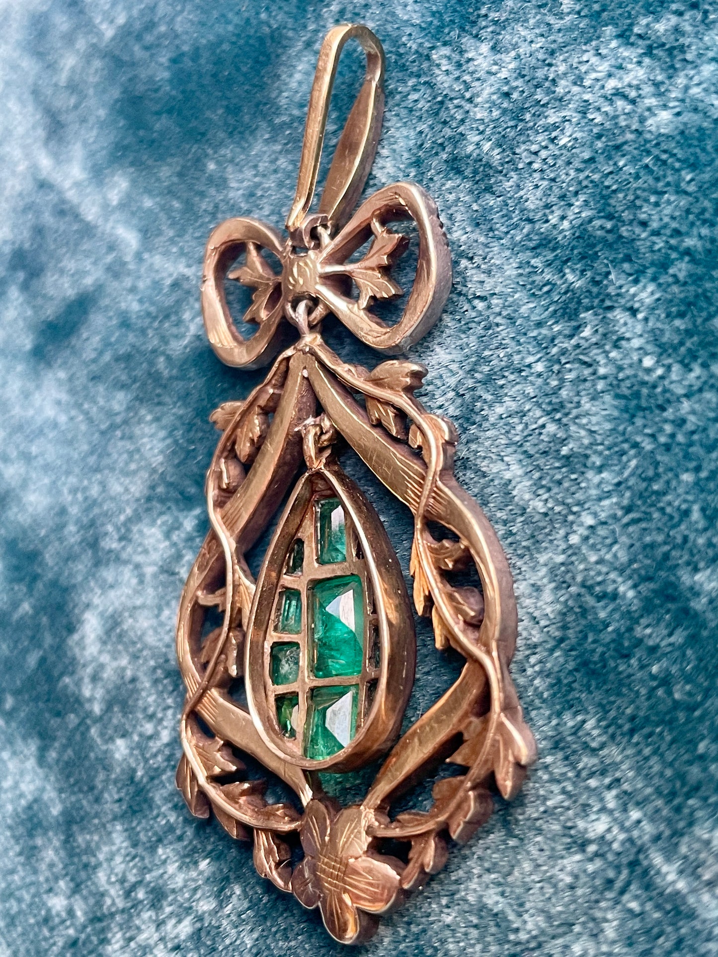 Antique Georgian Emerald and Diamond Silver-Over-Gold Pendant
