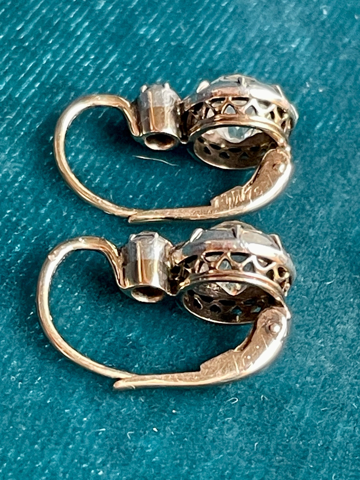 Antique French Dormeuse Diamond 18k Gold Earrings