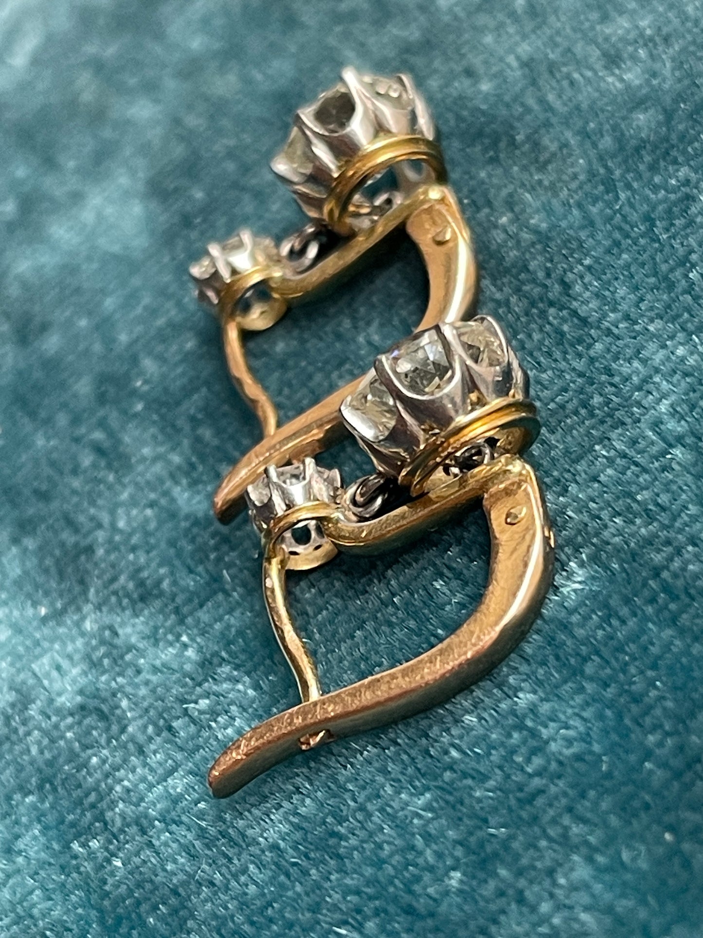 Antique French Dormeuse Diamond 18k Gold Earrings