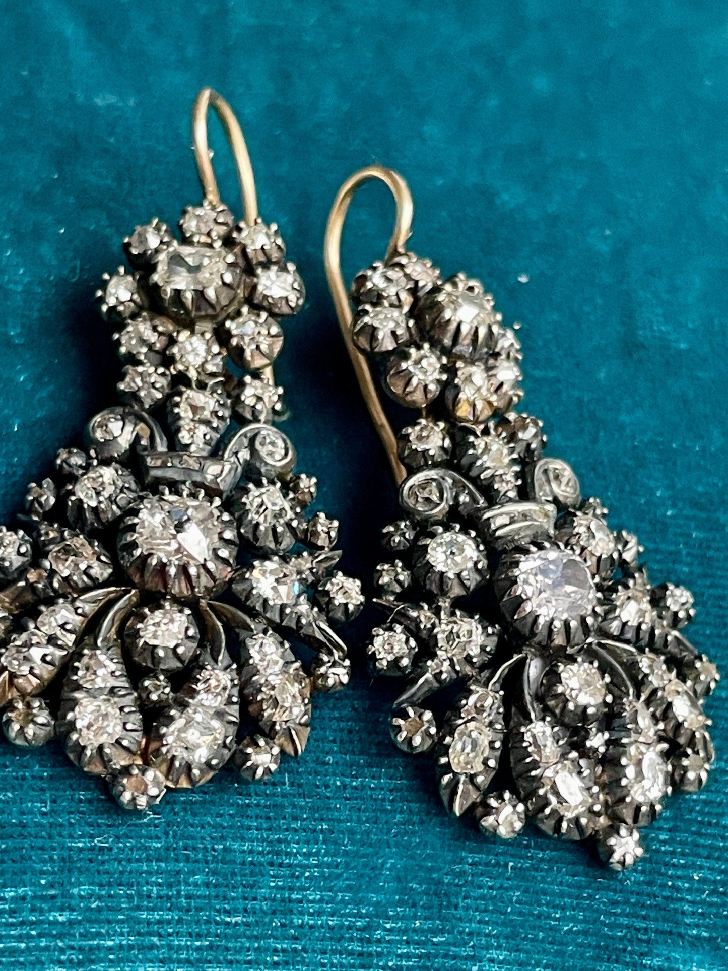 Antique Georgian Diamond Chandelier Silver-Over-Gold Earrings