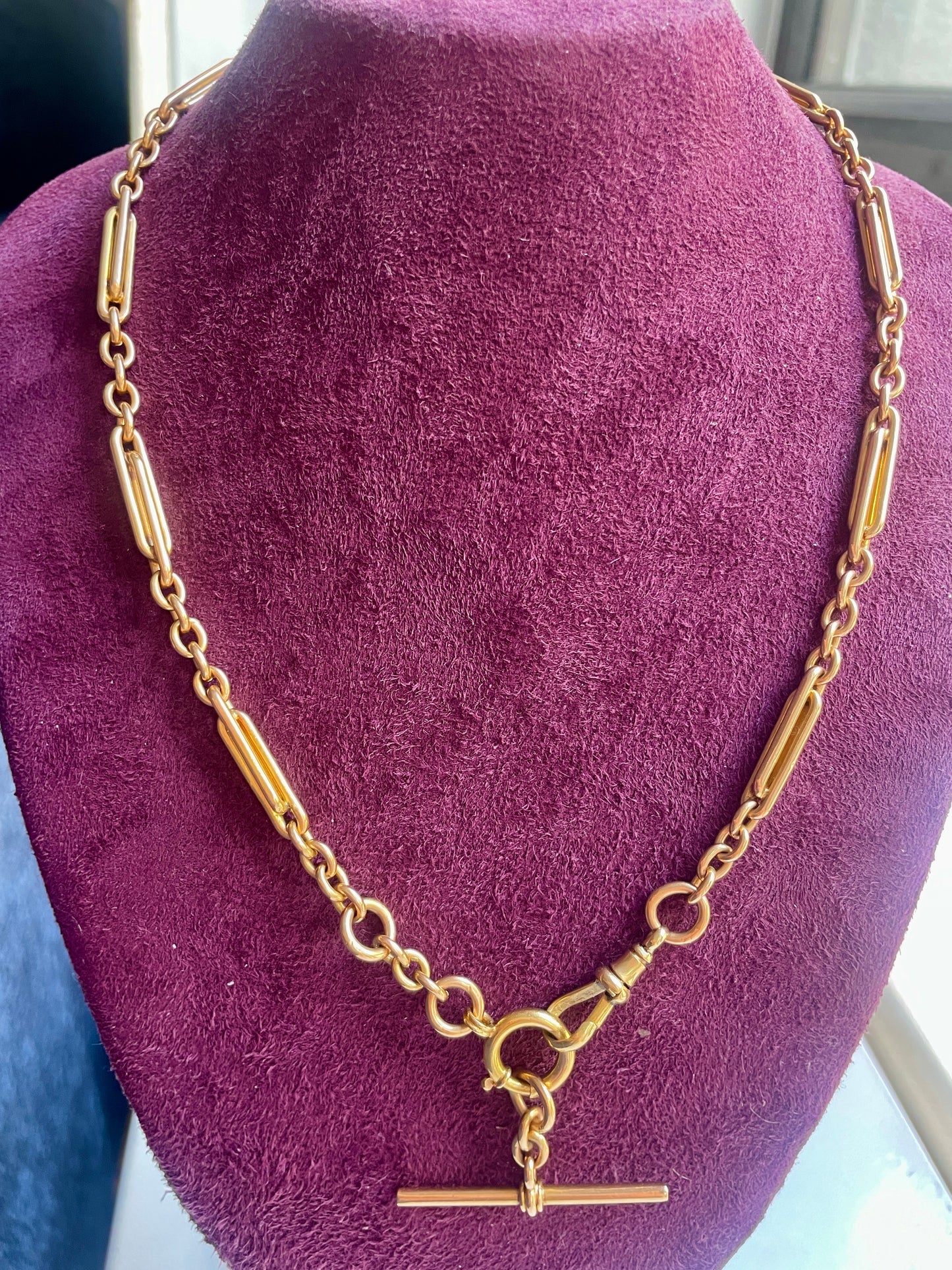 Antique Double Trombone Fancy Link 18k Gold 16" Albert Watch Chain
