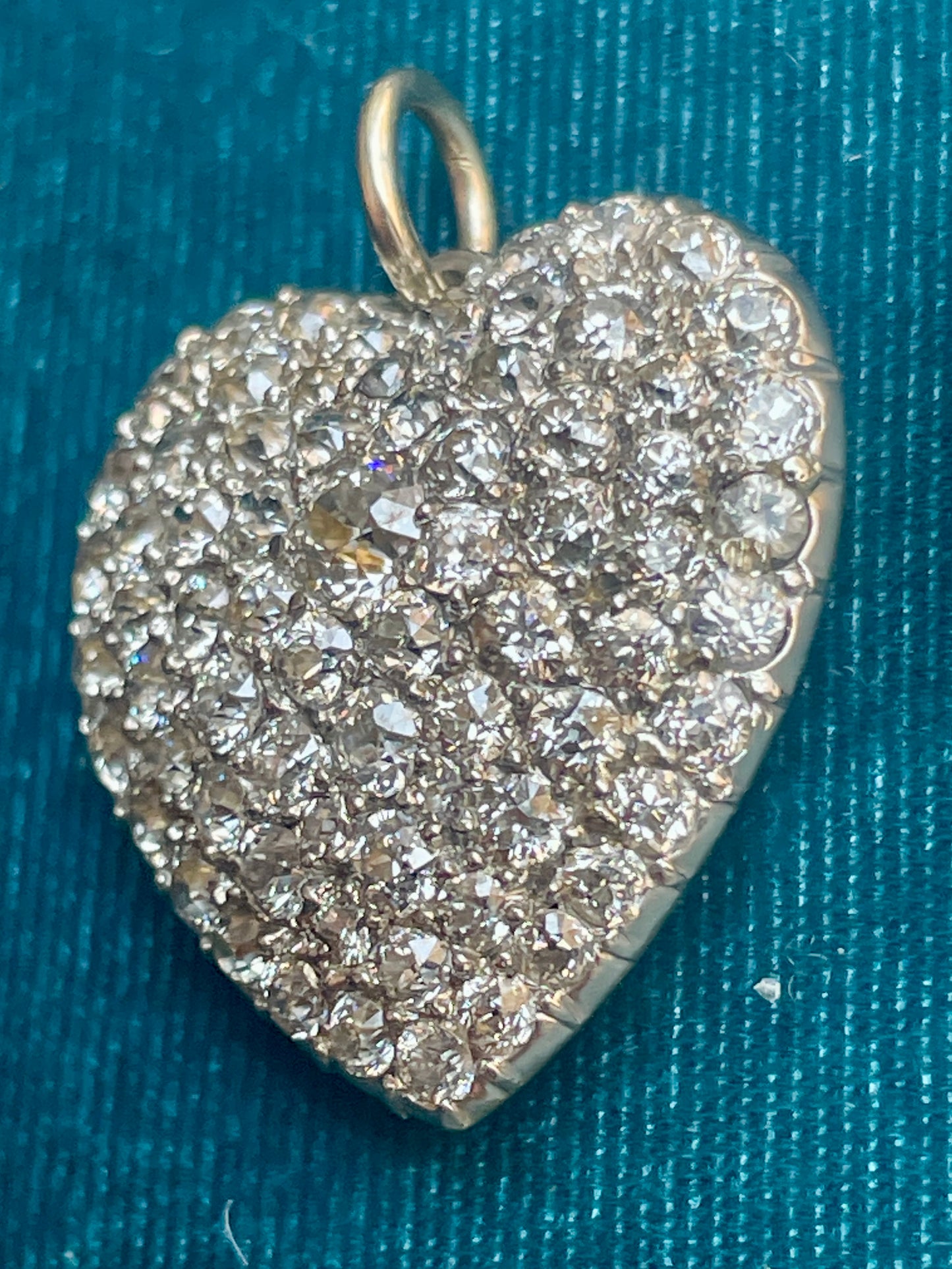 Art Deco Pave Diamond Heart 18k Gold and Platinum Pendant