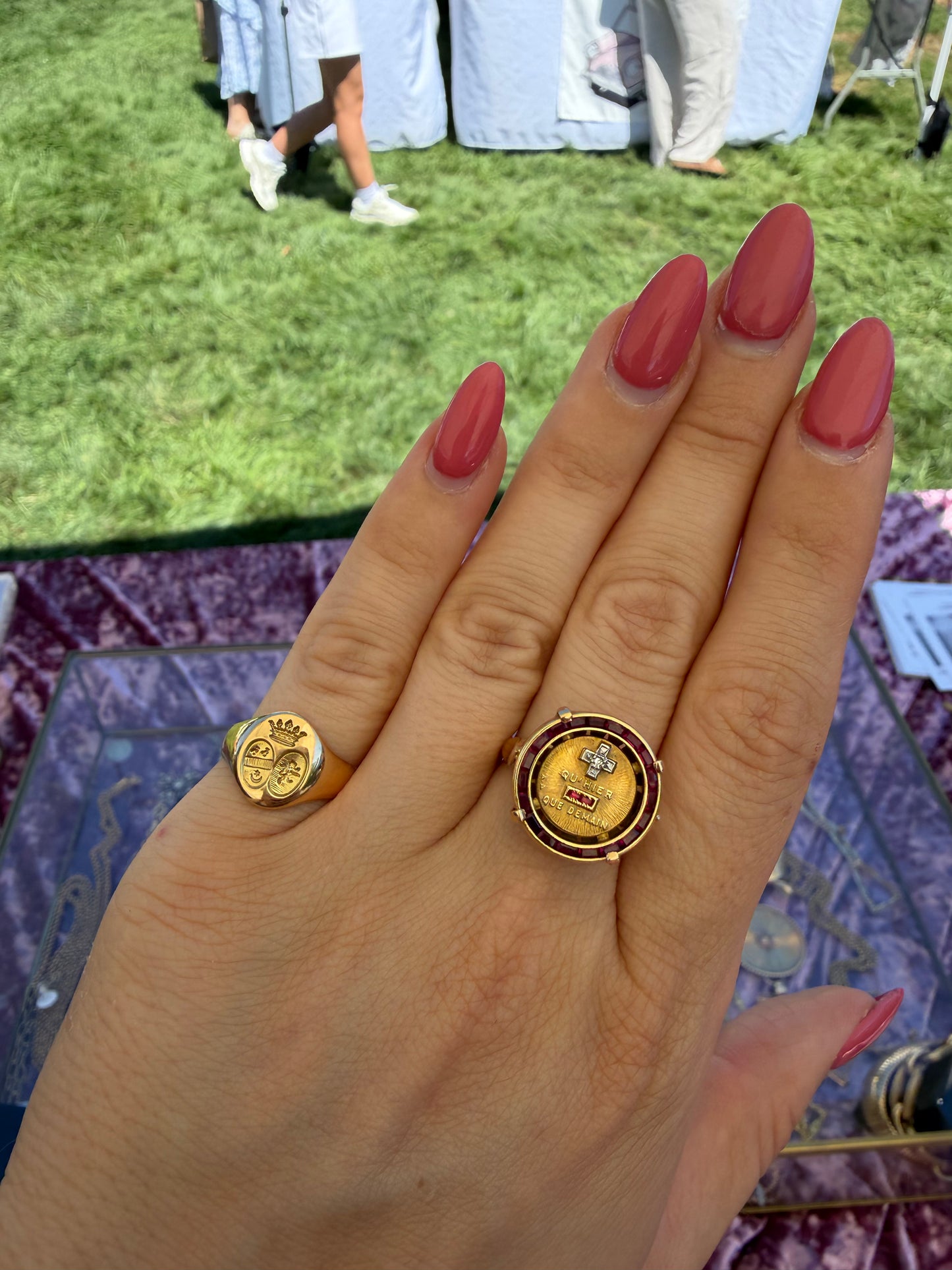 Augis Ruby Halo 18k Gold Love Token Ring