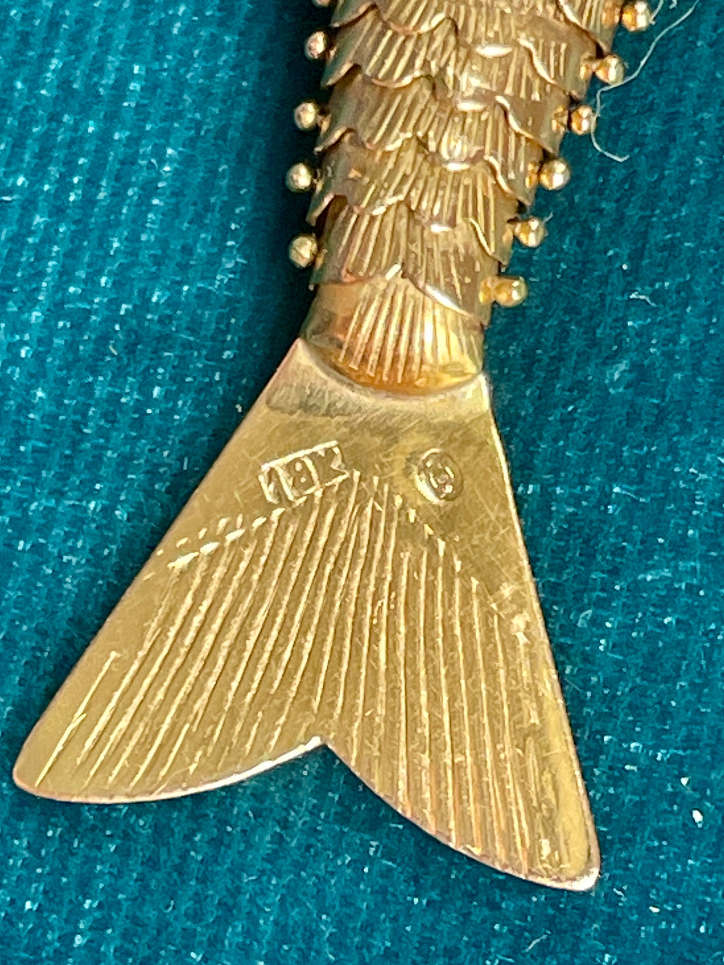 Mid-Century Articulated Fish Ruby 18k Gold Charm