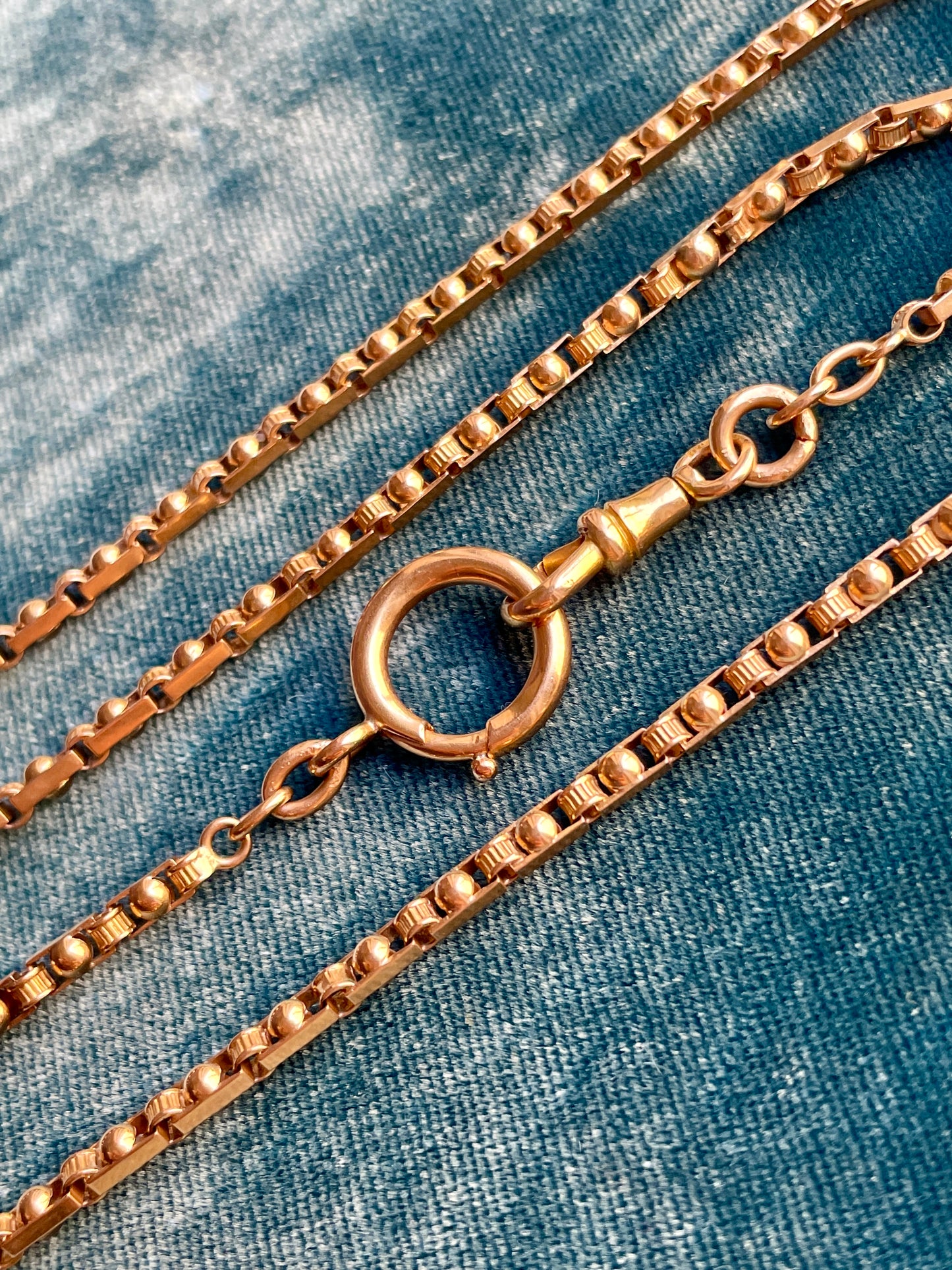 Victorian French XL Spring Ring 18k Rose Gold 24" Chain
