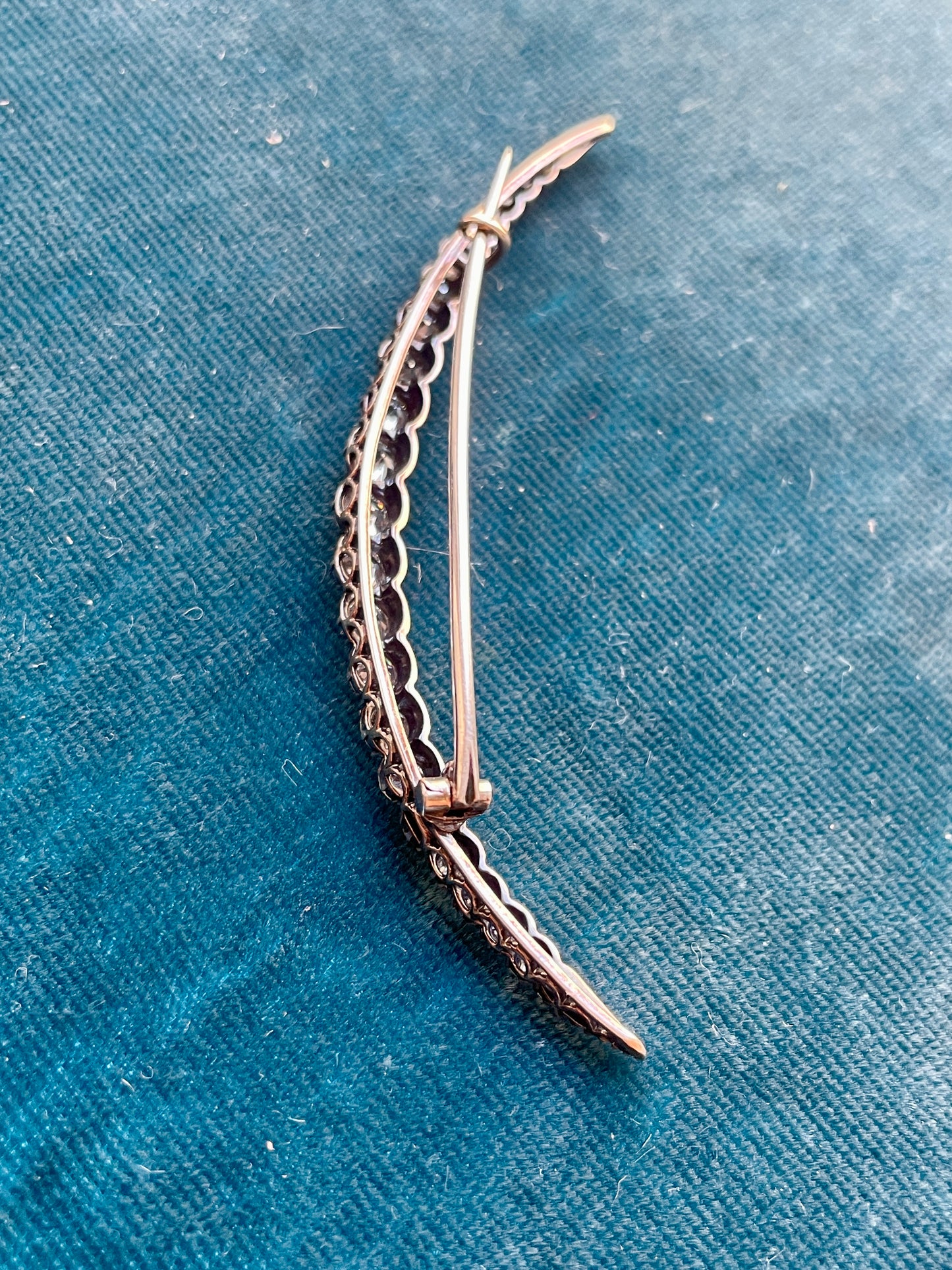Antique Victorian Old Mine Cut Diamond Silver-Over-Gold Crescent Pendant and Brooch