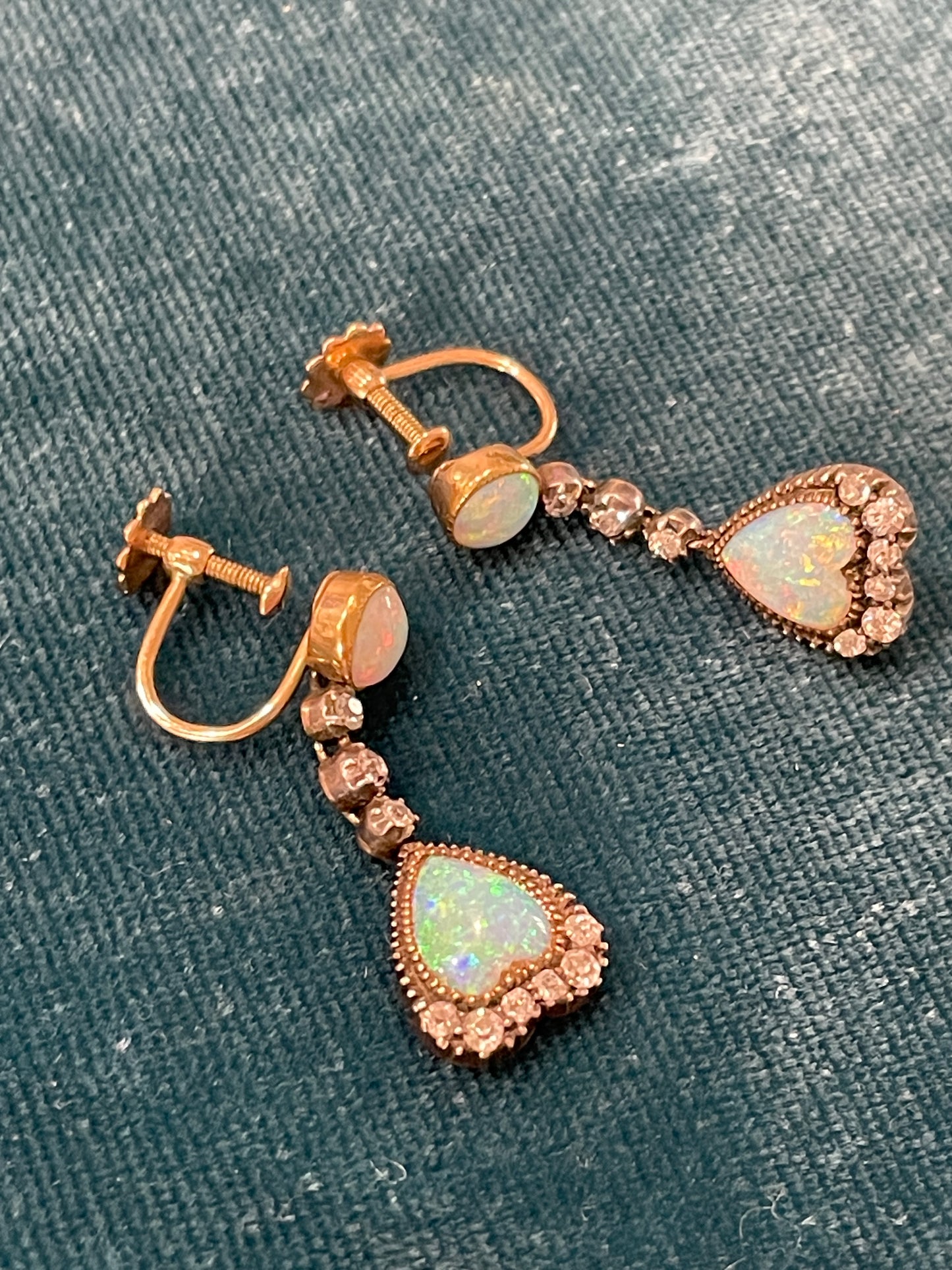 Antique Victorian Diamond and Opal Silver-Over-15k-Gold Necklace & Earring Set