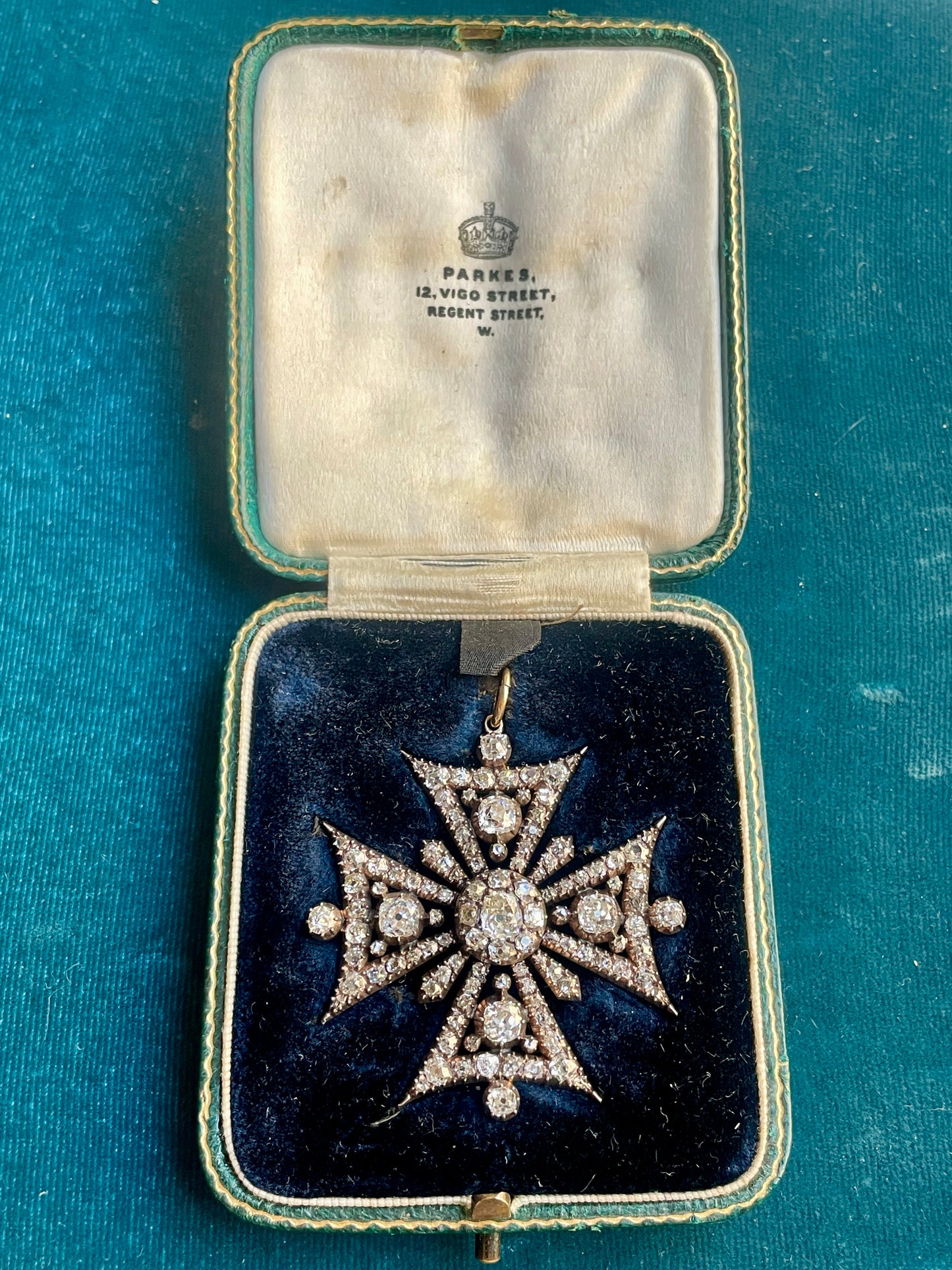 Antique Victorian Diamond Maltese Cross Silver-Over-18k Gold Pendant