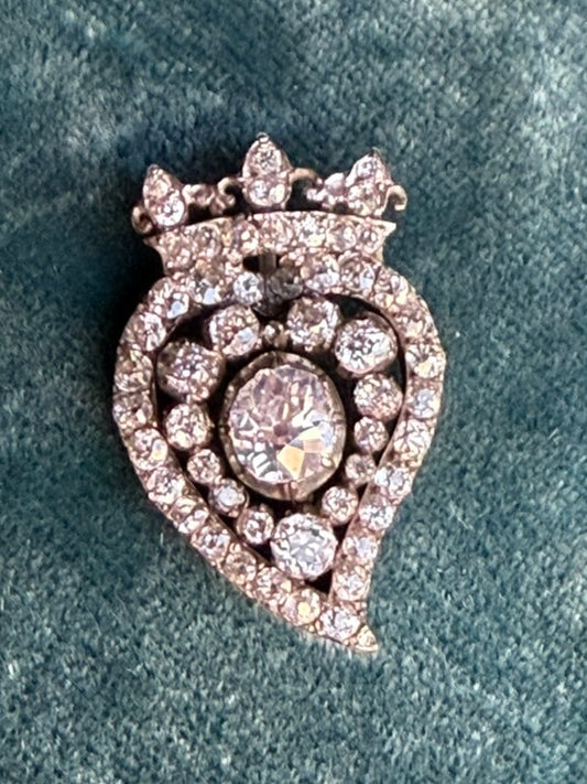Antique Victorian Diamond Crowned Witch's Heart Silver-Over-Gold Pendant