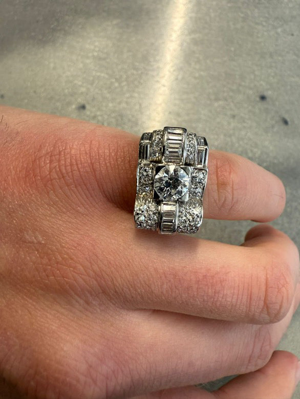 Art Deco English Diamond and Platinum Tank Ring
