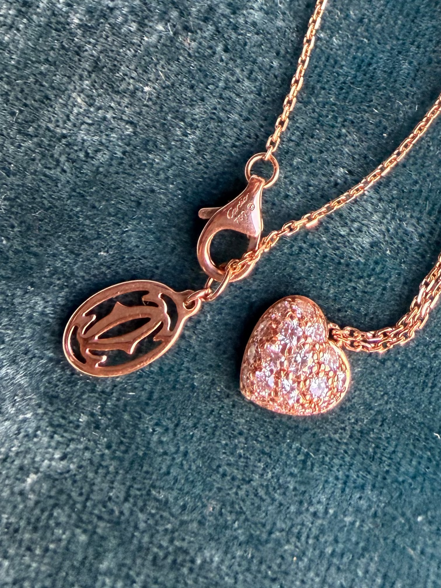 Cartier "C Heart of Cartier" Diamond Pave 18k Rose Gold Pendant Necklace