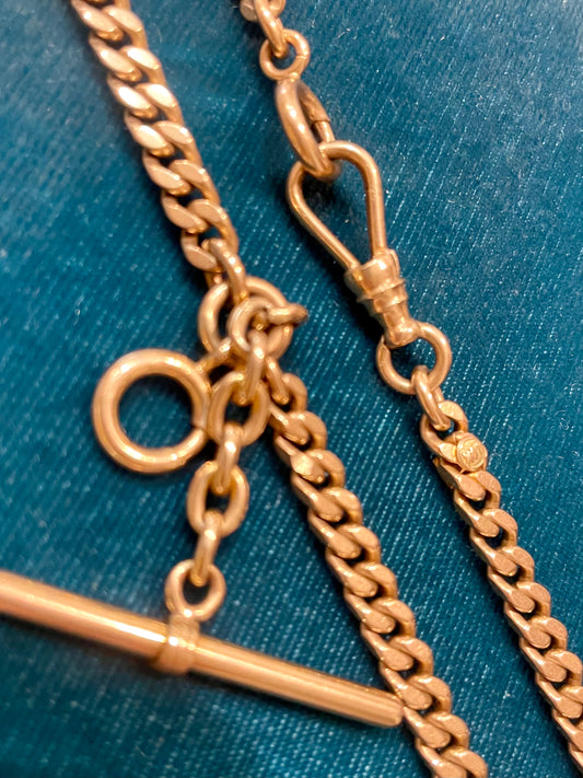 Flat Curb Link 14K Gold 20.5" Watch Chain