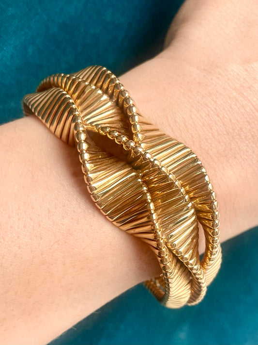 Mid-Century Mauboussin Style Triple Twisted Ribbon 18k Gold Bracelet
