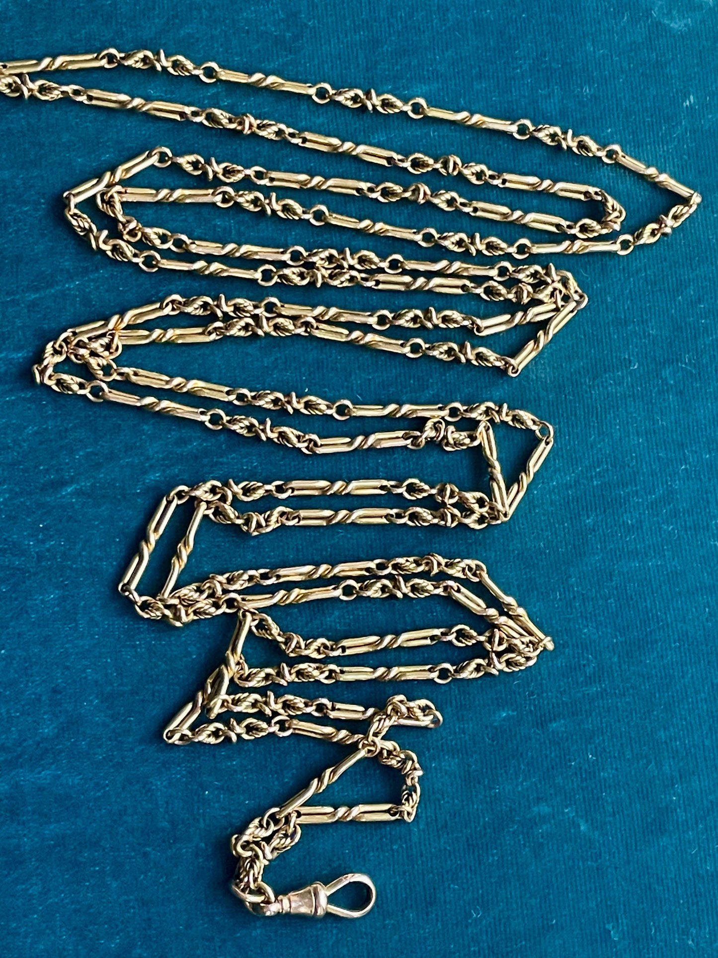 Victorian Love Knot Fancy Link 15k Gold 60" Long Guard Chain