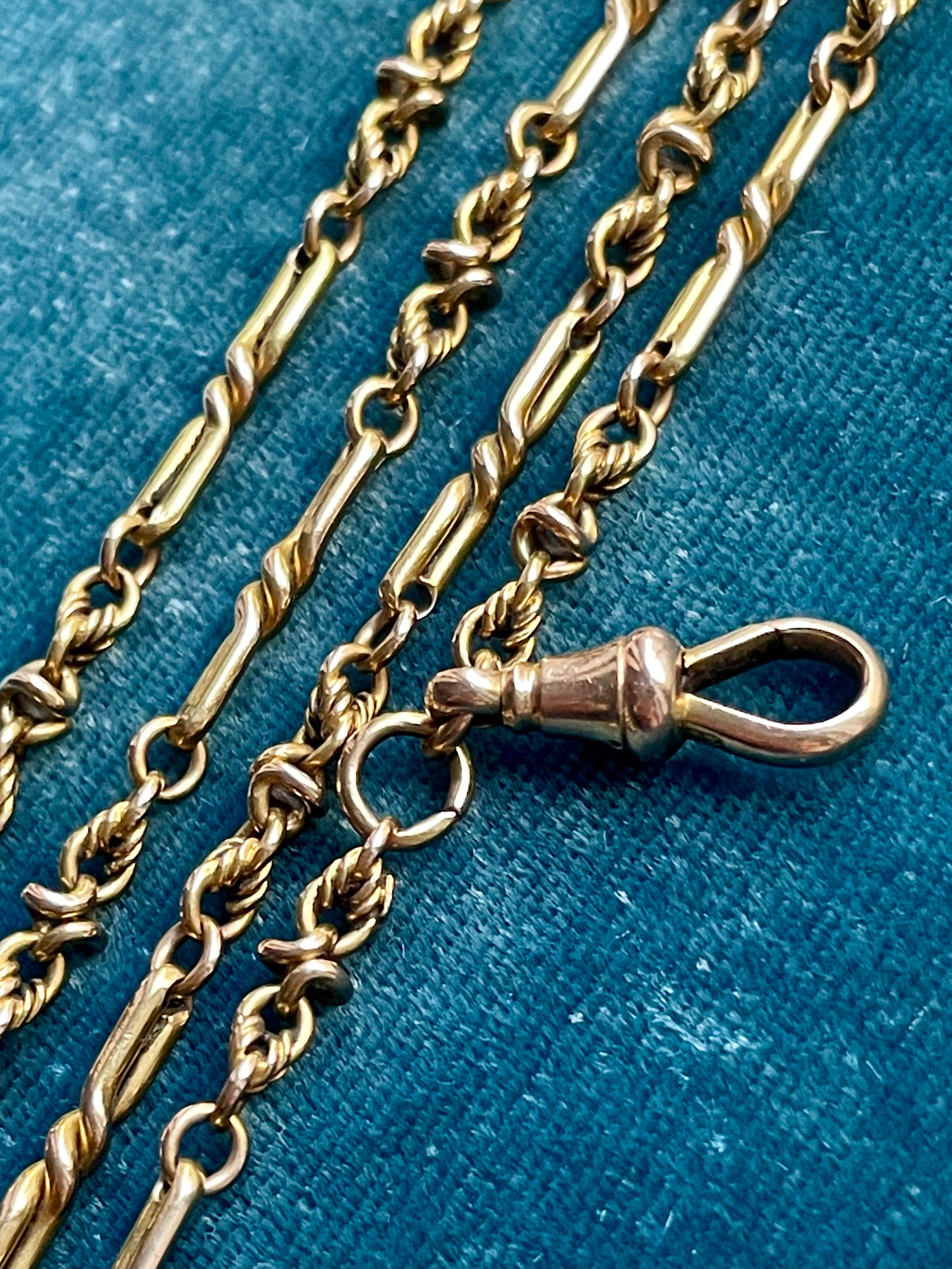 Victorian Love Knot Fancy Link 15k Gold 60" Long Guard Chain