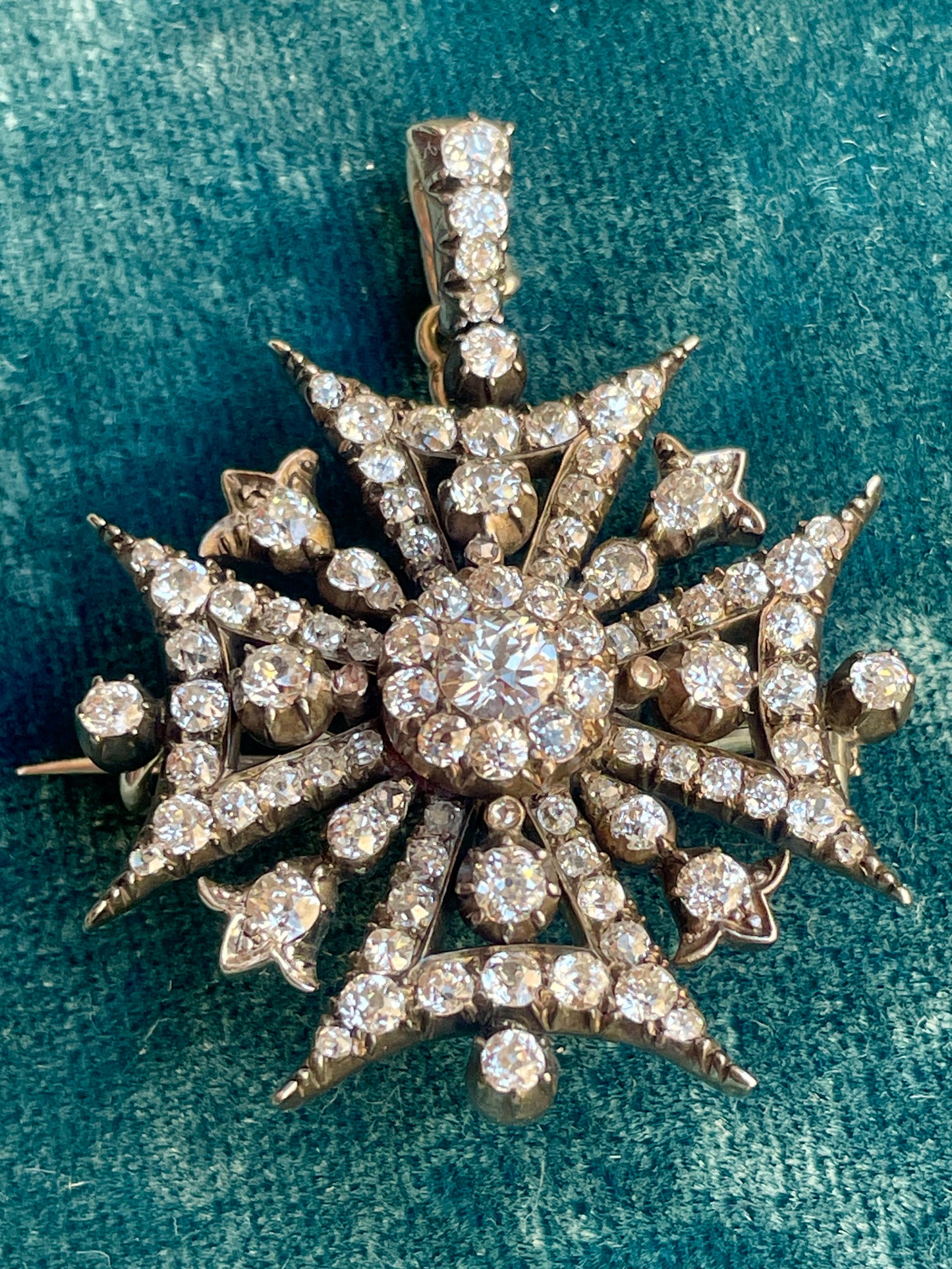 Antique Victorian Maltese Cross Pendant w/ Diamond Bale