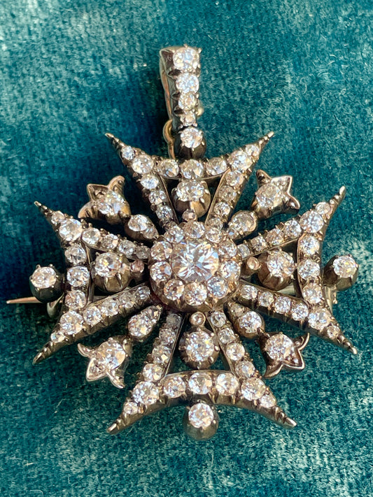 Antique Victorian Maltese Cross Pendant w/ Diamond Bale