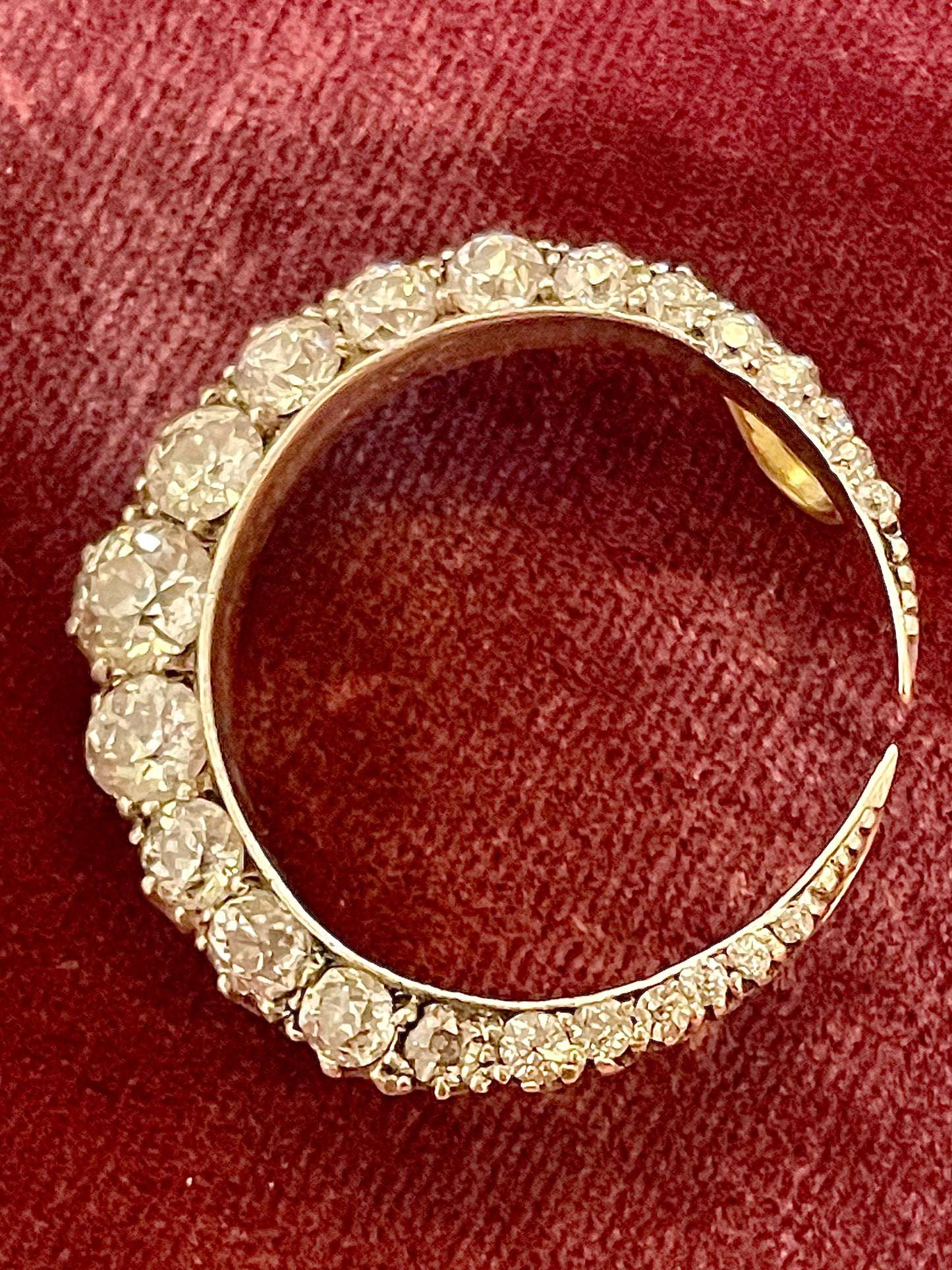Antique Victorian Cheshire Diamond Crescent Silver-Over-18k Gold Pendant