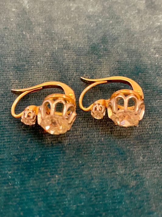 French Victorian Diamond Dormeuse Earrings, 18k gold and platinum, 3+ct  (J-K color VS1)