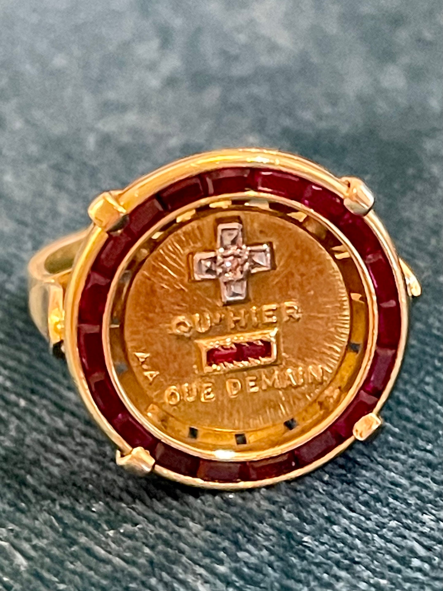 Augis Ruby Halo 18k Gold Love Token Ring