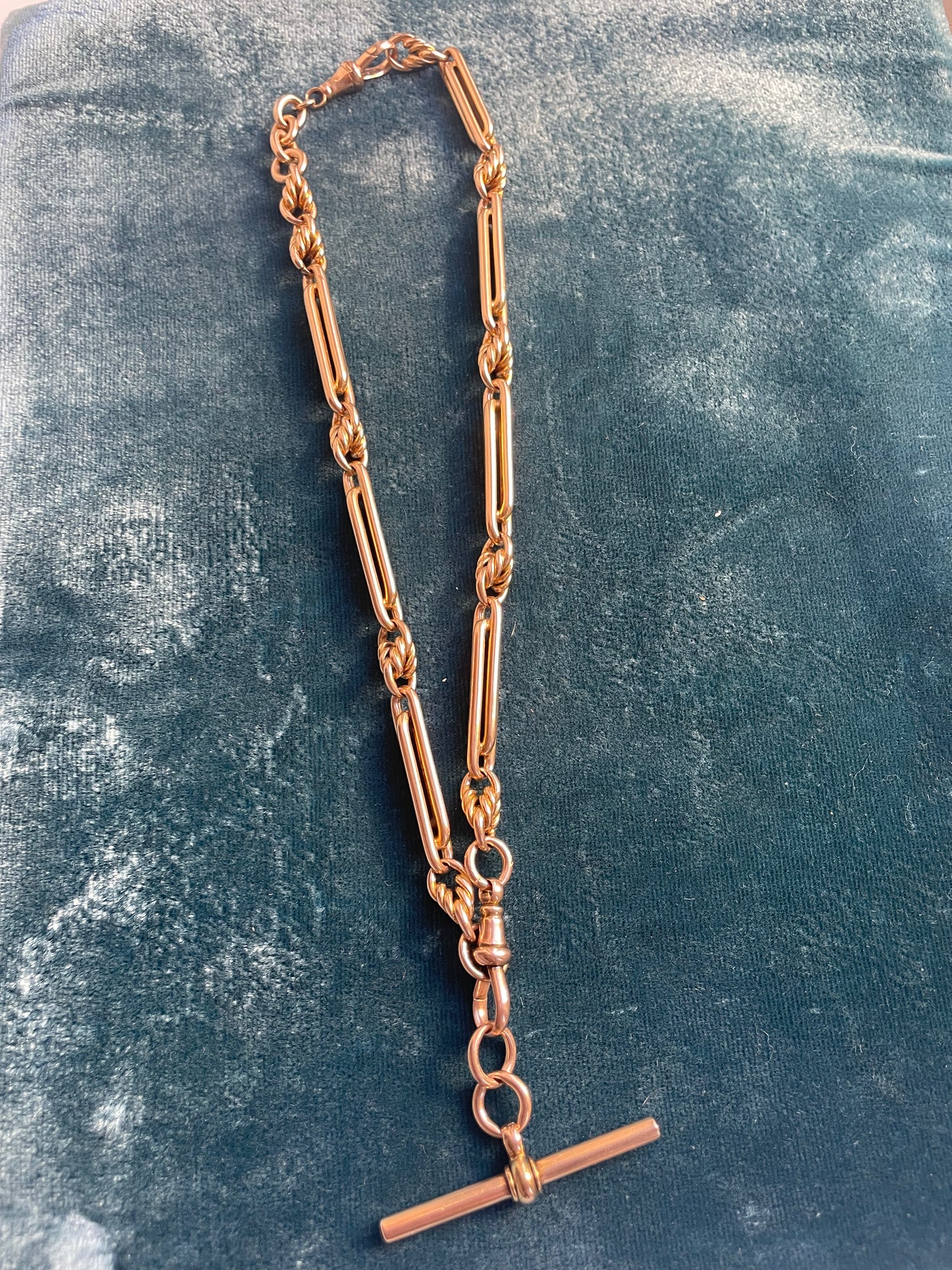 Dimensional Bar and Love Knot Link 15k Gold 15" Albert Watch Chain