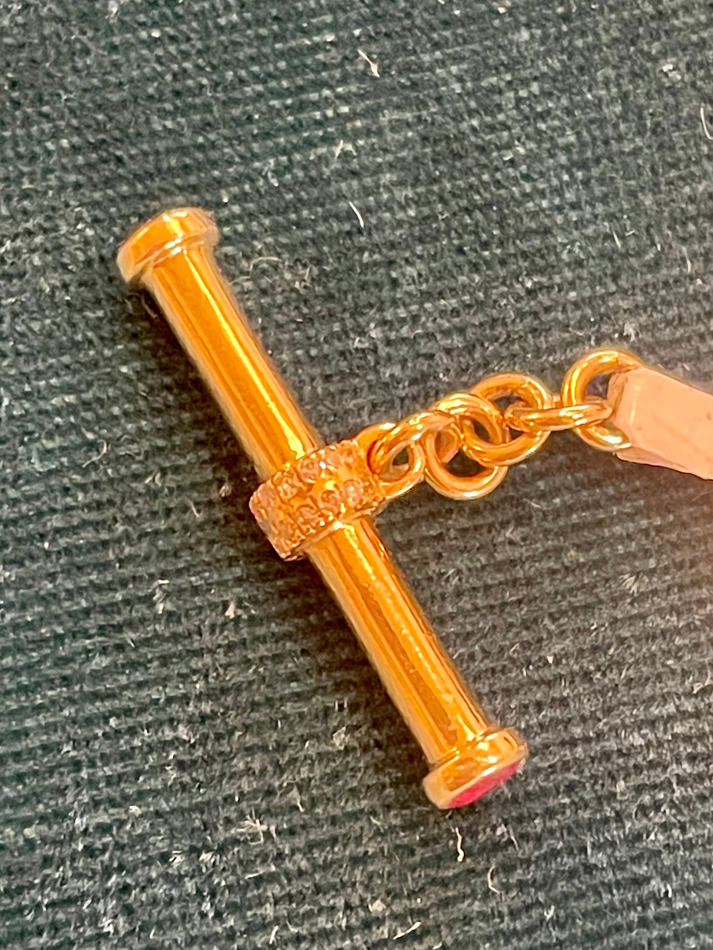 14k Gold Diamond Studded T-Bar With Links and Separate Clasp