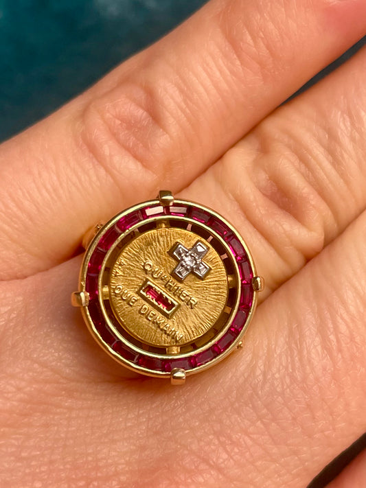 Augis Ruby Halo 18k Gold Love Token Ring