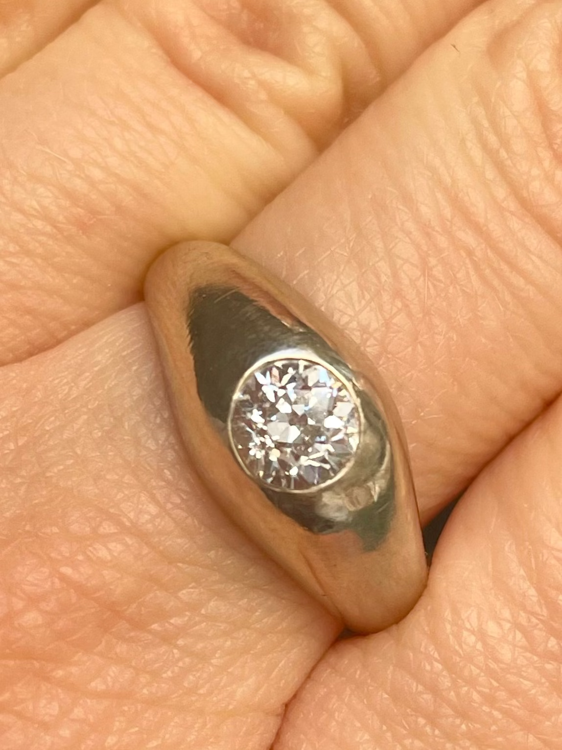 Art Deco European-Cut Diamond 14k White Gold Ring