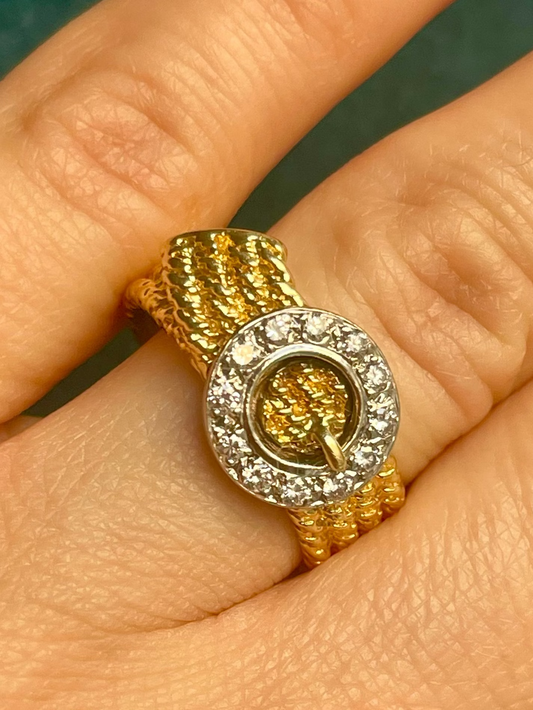 14k Gold Diamond Buckle Ring