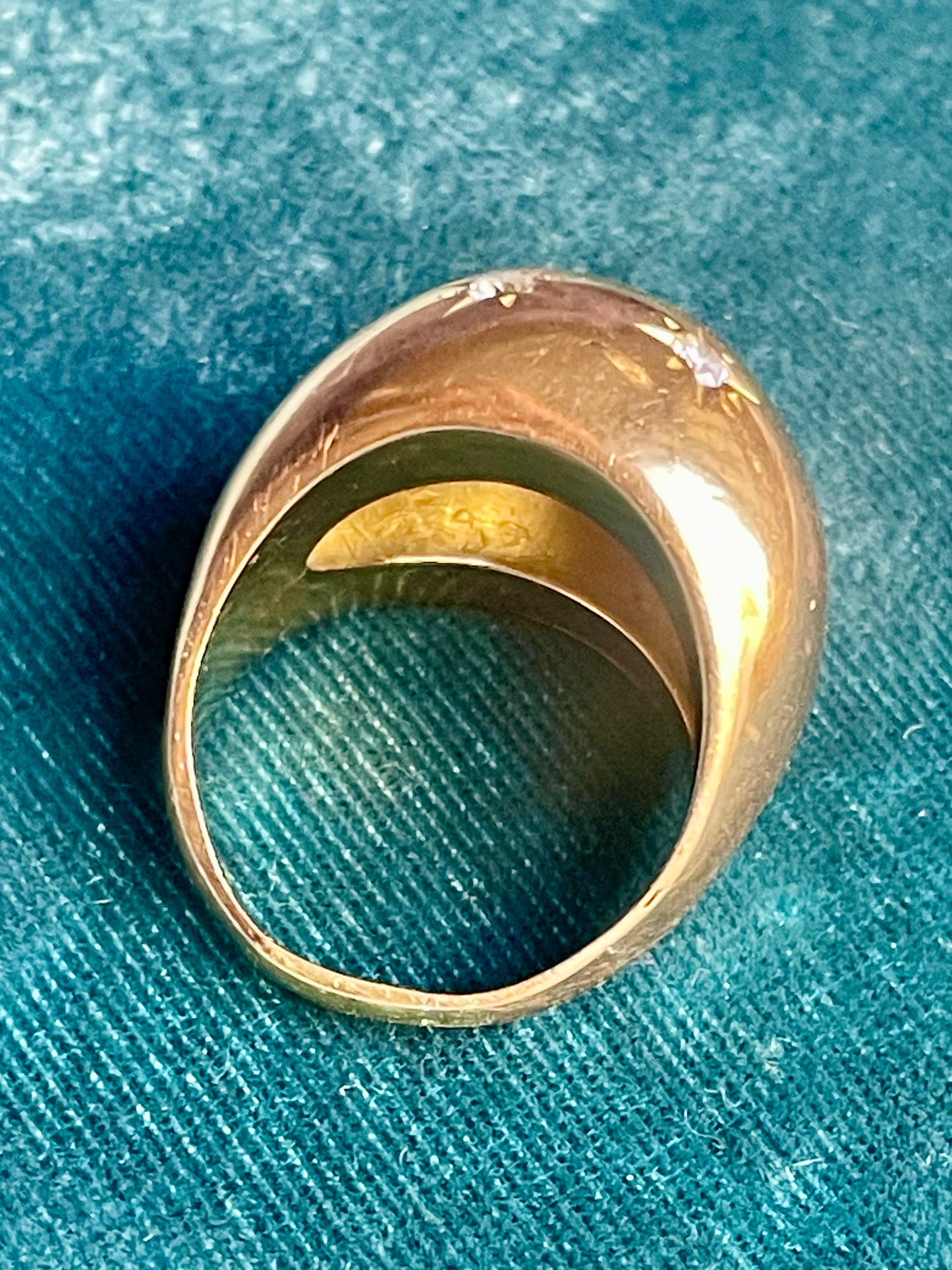 Mid-Century French Diamond Star-Set 18k Gold Bombé Ring