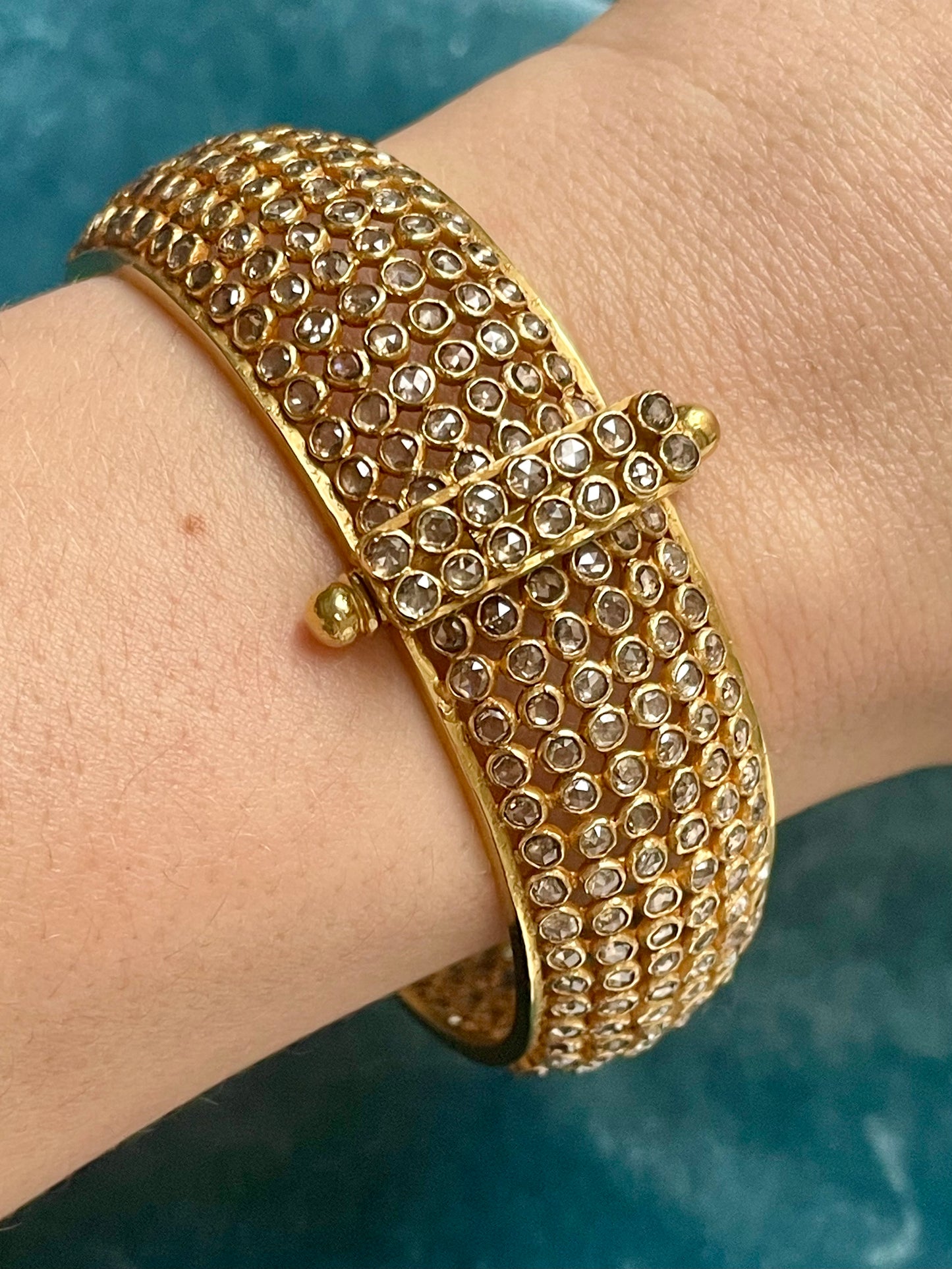 Indian Multi-Row Polki Diamond Hand-Crafted 22k Bangle
