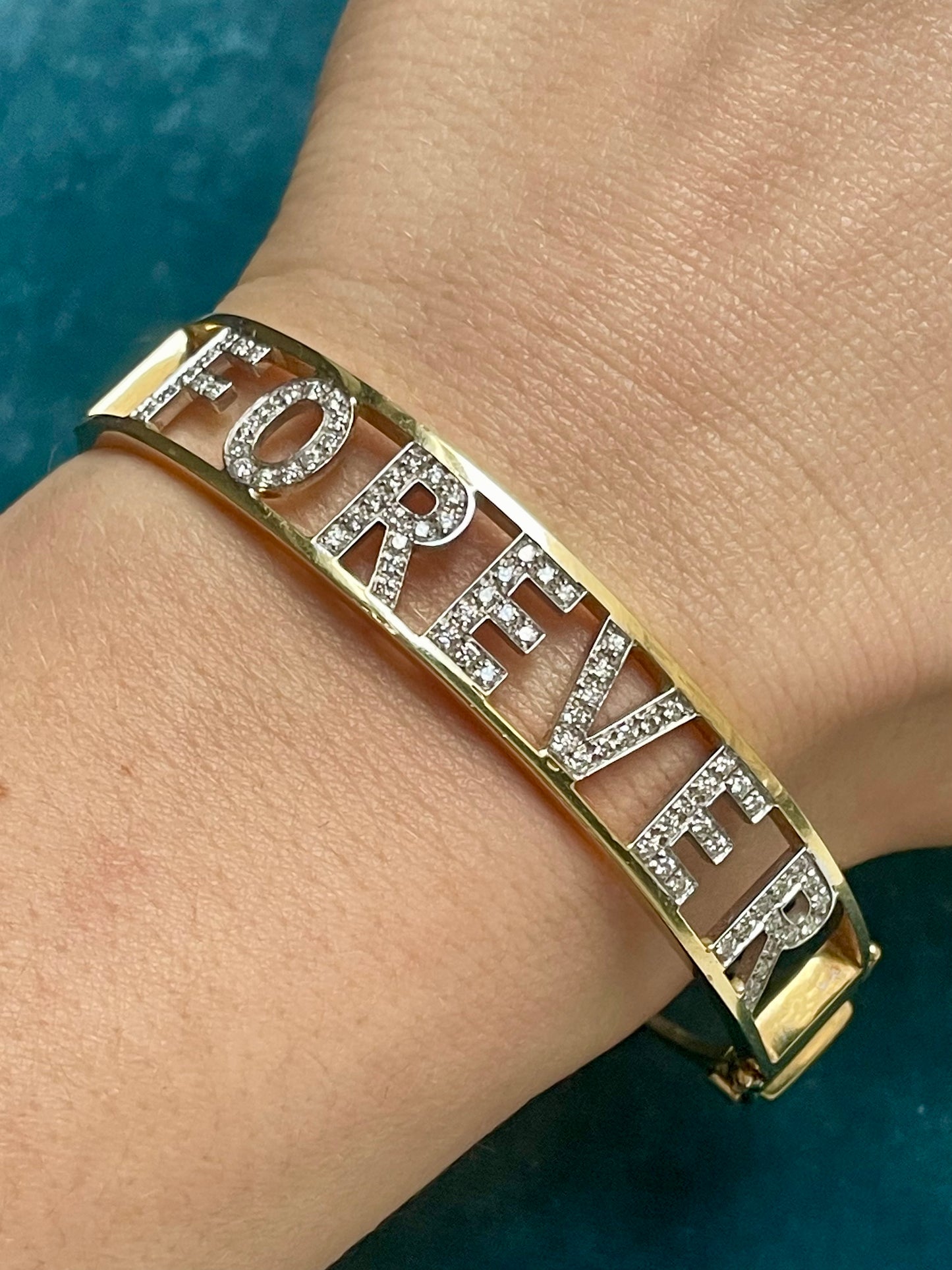 French Diamond Letter "Forever" 18k Gold Bangle