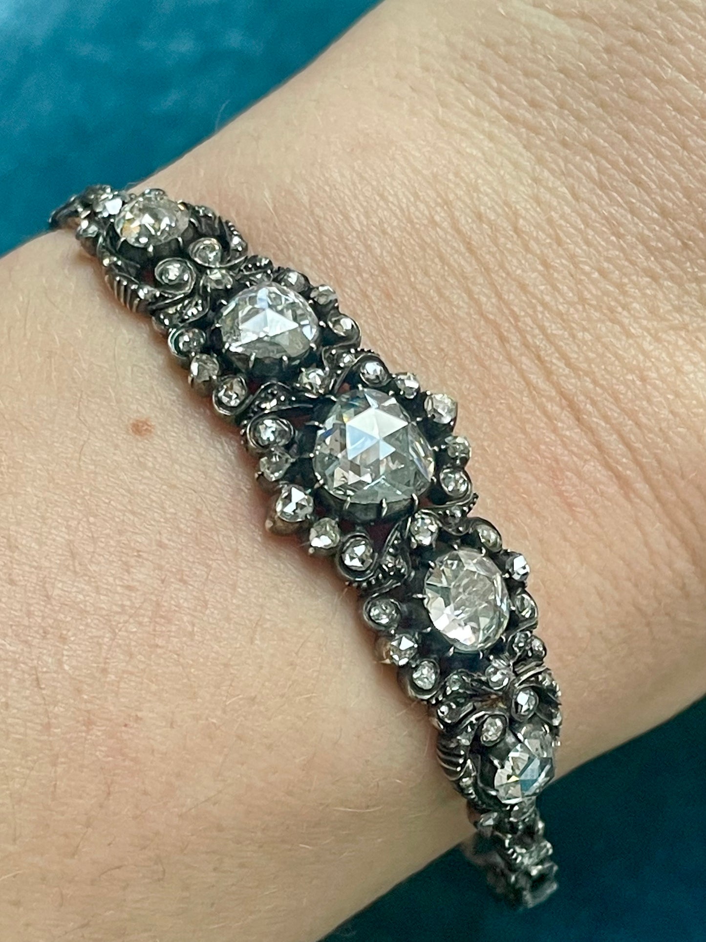Antique Victorian Dutch Diamond Demi-Bangle Silver-Over-14k Gold