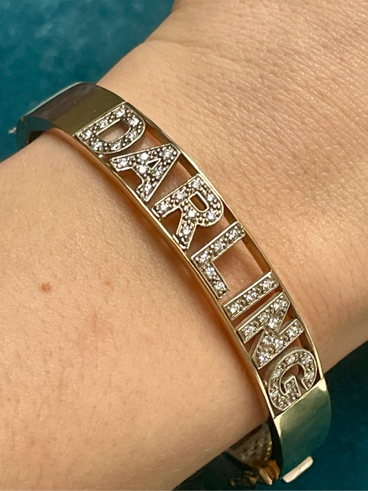Diamond Letter "Darling" 18k Gold Bangle Bracelet